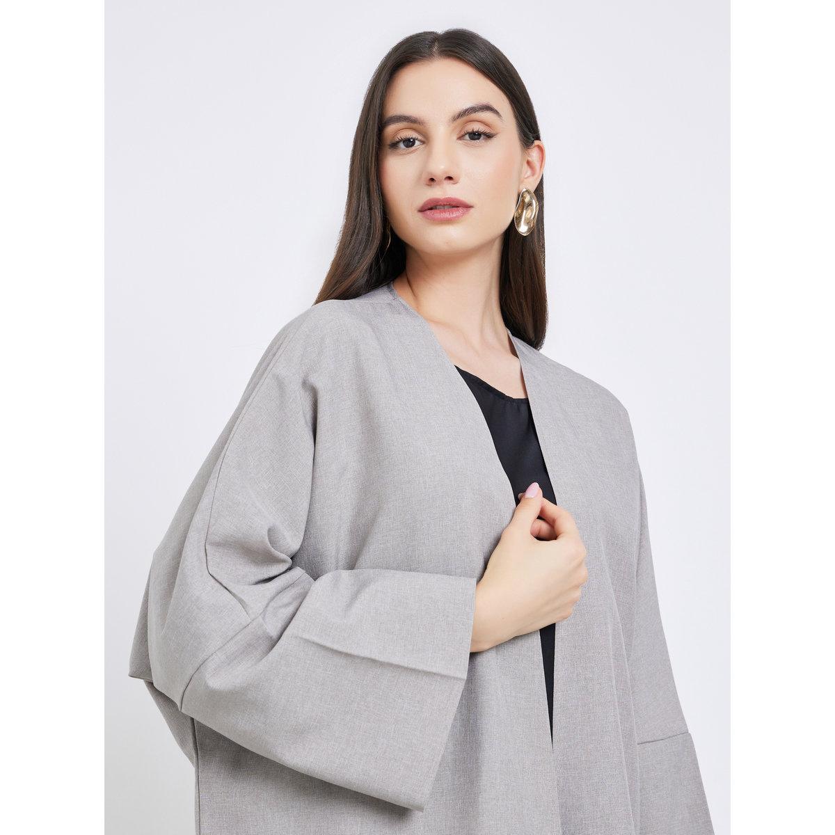 Take Two Grey Batwing Sleeve Open Front Abaya-women-arabicclothing-abayas-image-4
