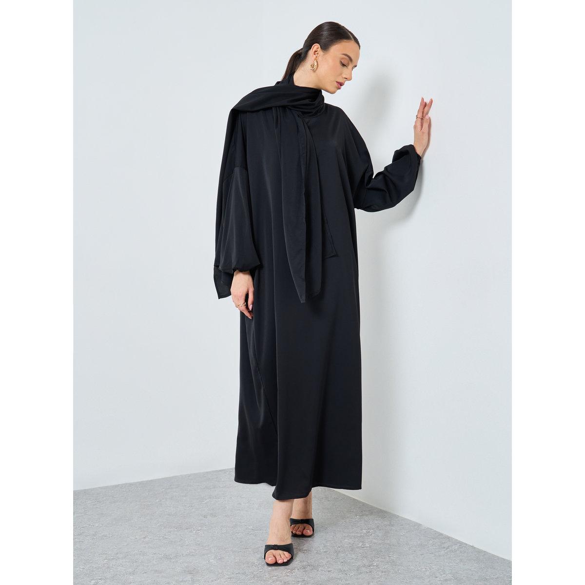 Take Two Solid Long Sleeve Hooded Pocket Detail Abaya-women-arabicclothing-abayas-image-2