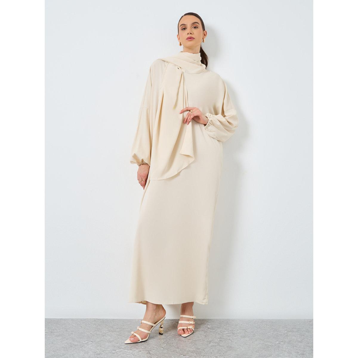 عباية بأكمام طويلة وغطاء رأس مع جيوب-women-arabicclothing-abayas-image-2