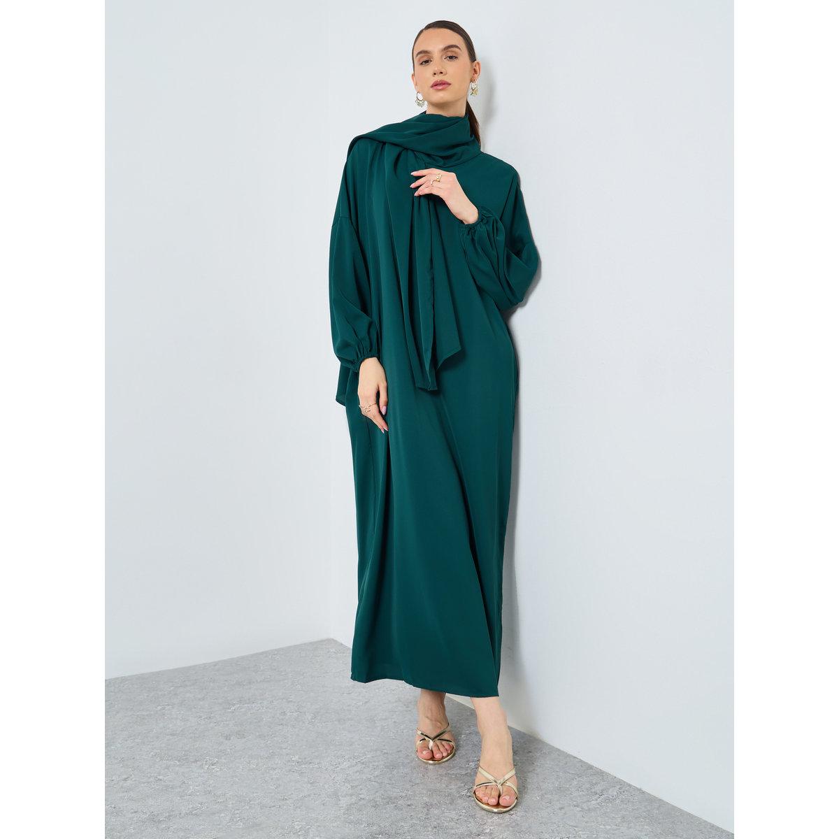 Take Two Solid Long Sleeve Hooded Pocket Detail Abaya-women-arabicclothing-abayas-image-2