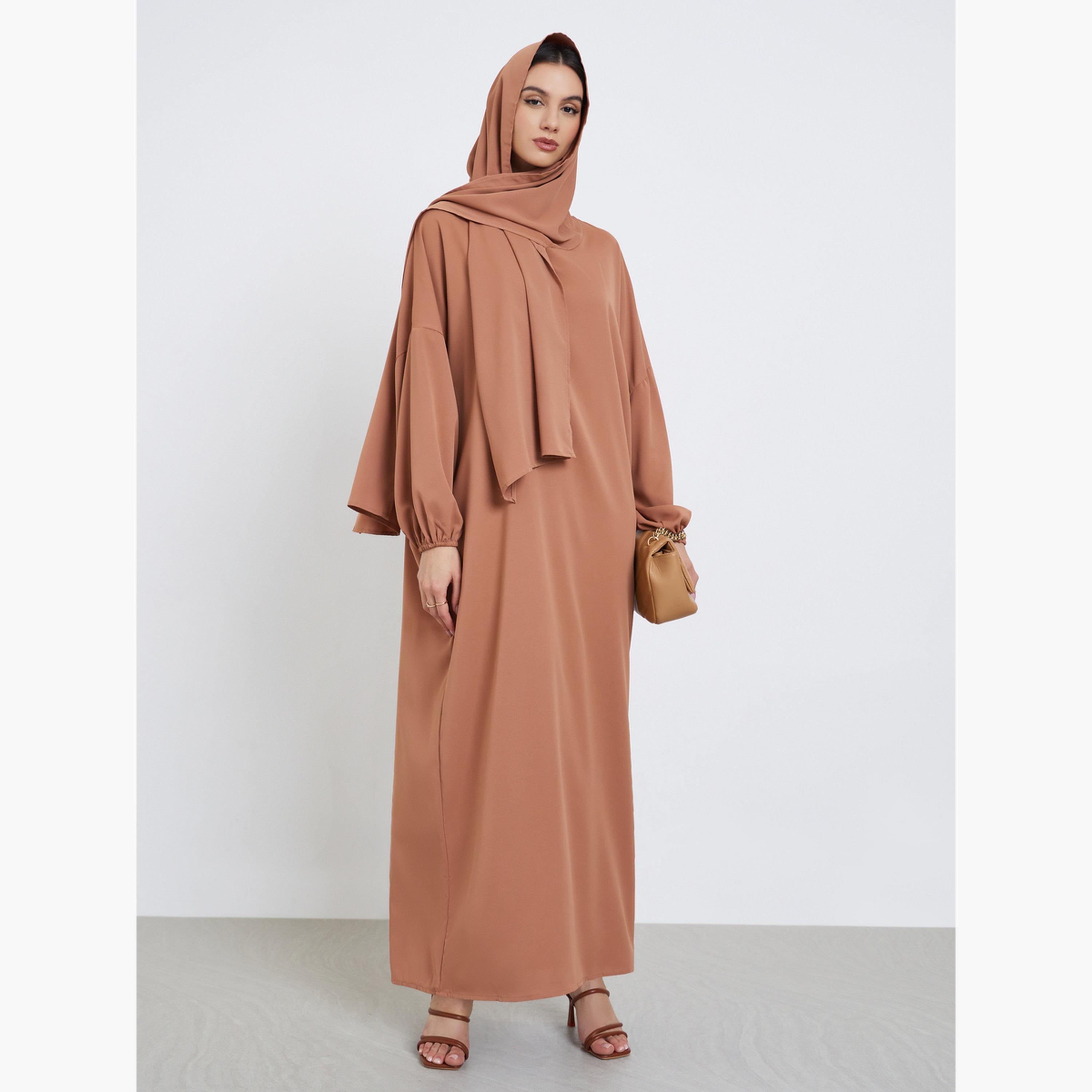 Take Two Rust Volume Sleeves Abaya with Matching Scarf-women-arabicclothing-abayas-image-1