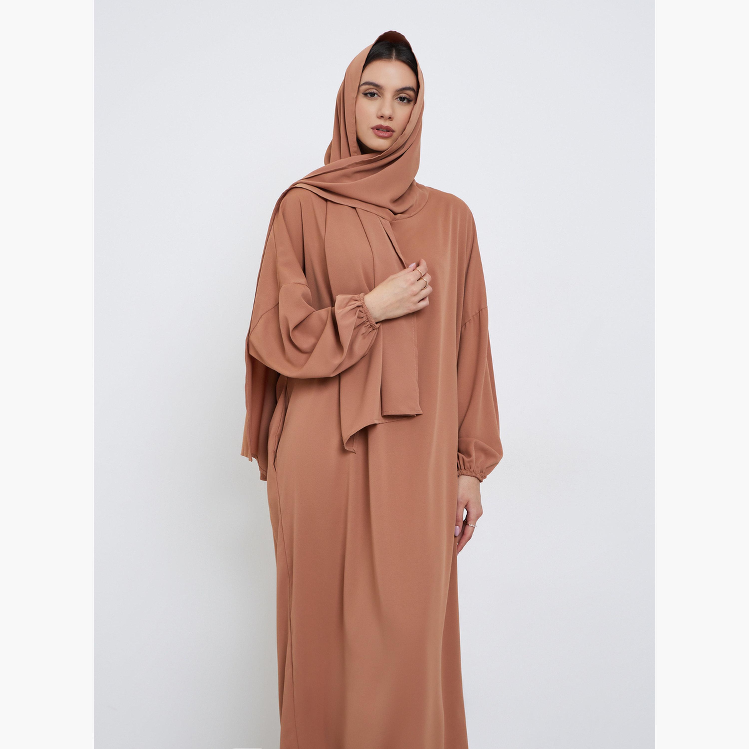 Take Two Rust Volume Sleeves Abaya with Matching Scarf-women-arabicclothing-abayas-image-2