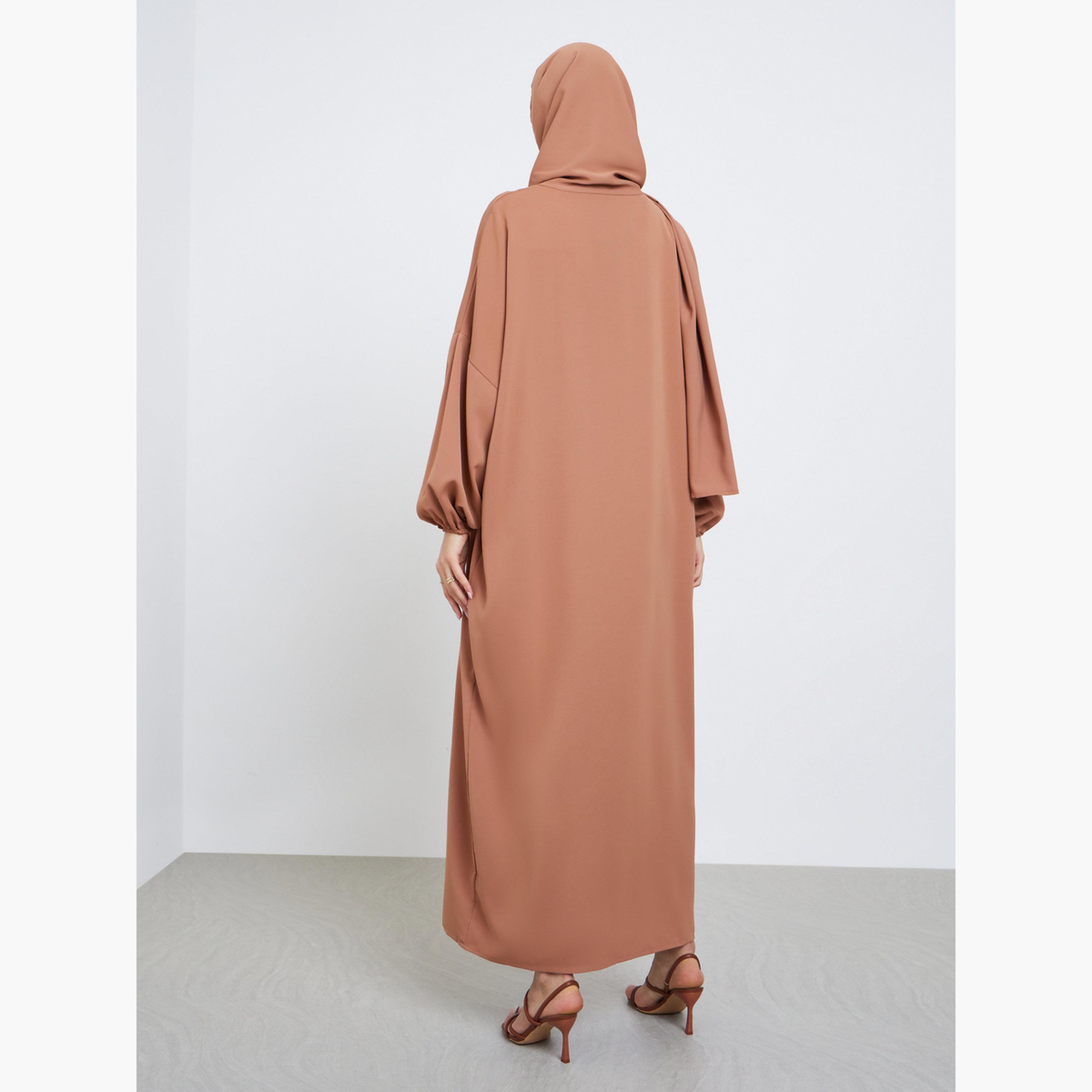تيك تو - عباية بأكمام واسعة مع وشاح بنفس اللون-women-arabicclothing-abayas-image-5