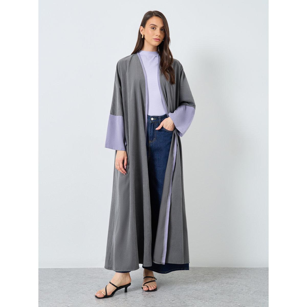 Take Two Colorblock Sleeve Open Front Abaya-women-arabicclothing-abayas-image-1