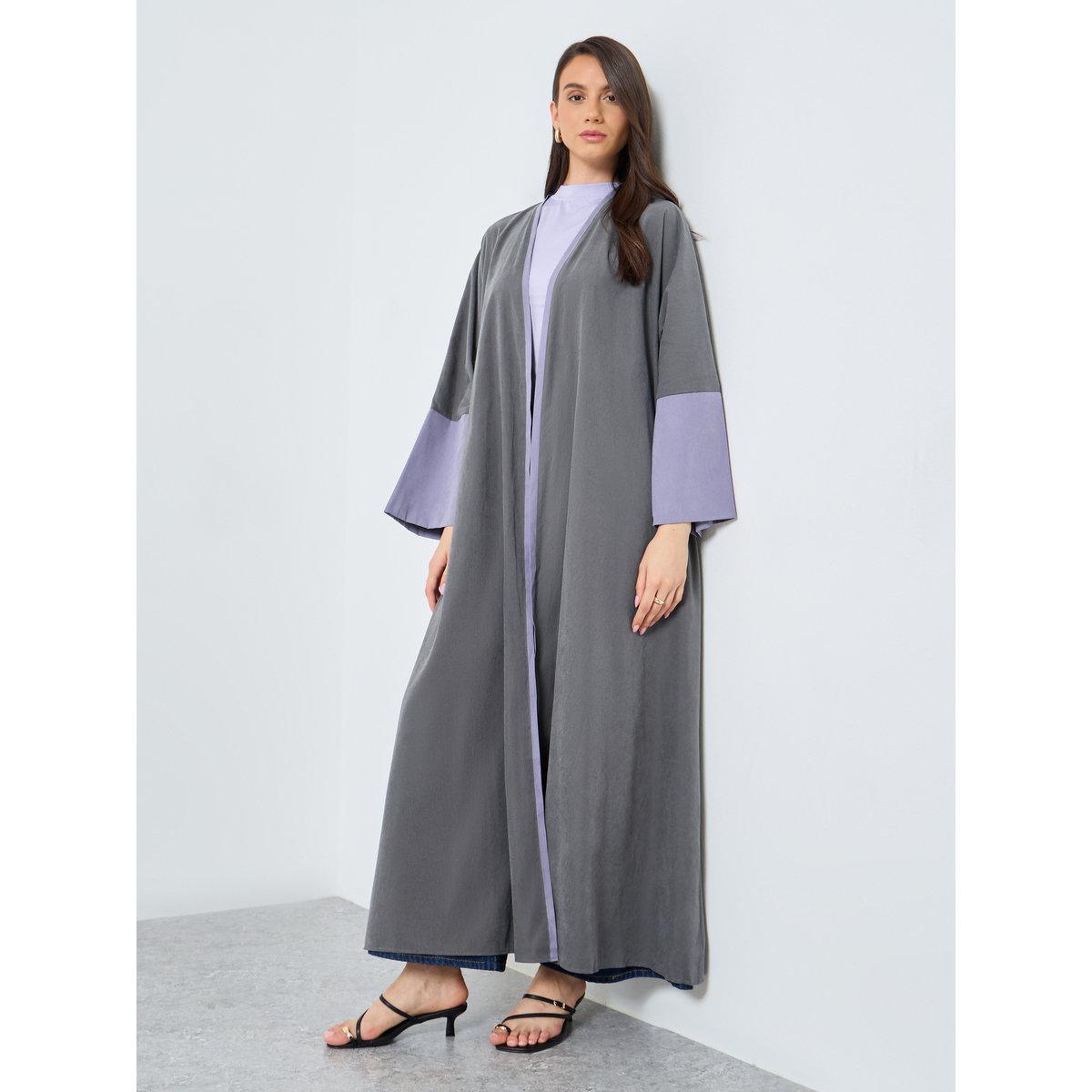 Take Two Colorblock Sleeve Open Front Abaya-women-arabicclothing-abayas-image-2
