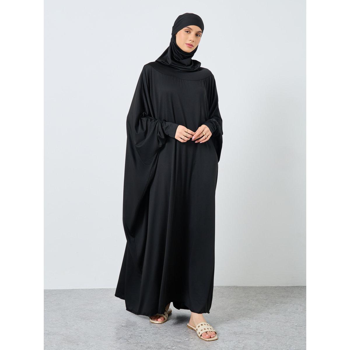 Take Two Solid Batwing Sleeve Hooded Abaya-women-arabicclothing-prayerclothing-image-1
