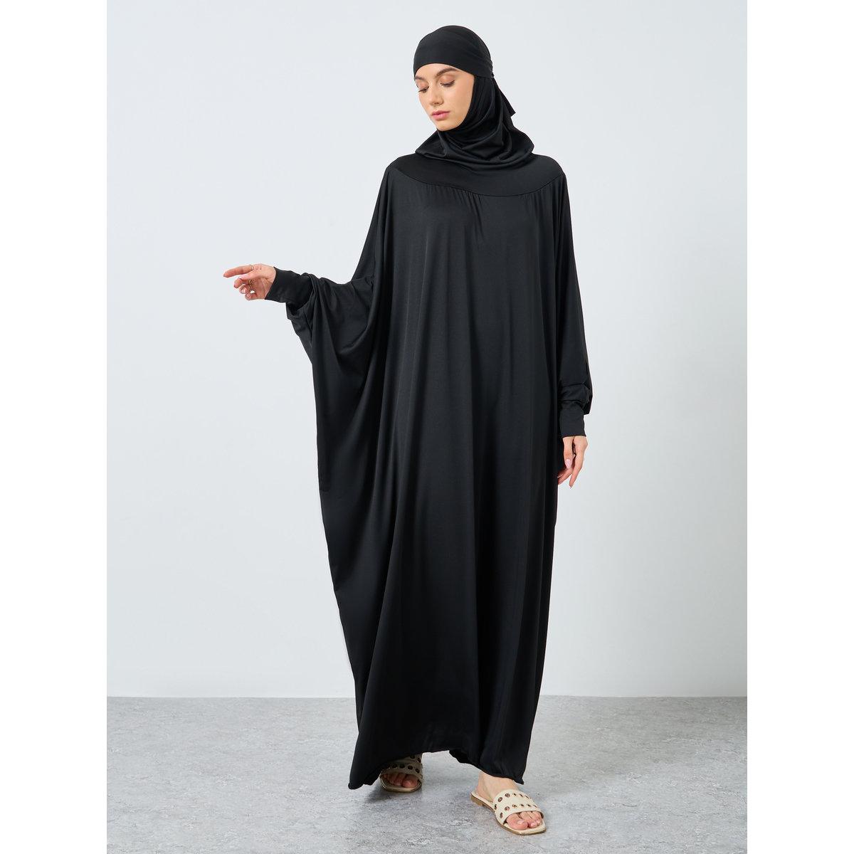 Take Two Solid Batwing Sleeve Hooded Abaya-women-arabicclothing-prayerclothing-image-2