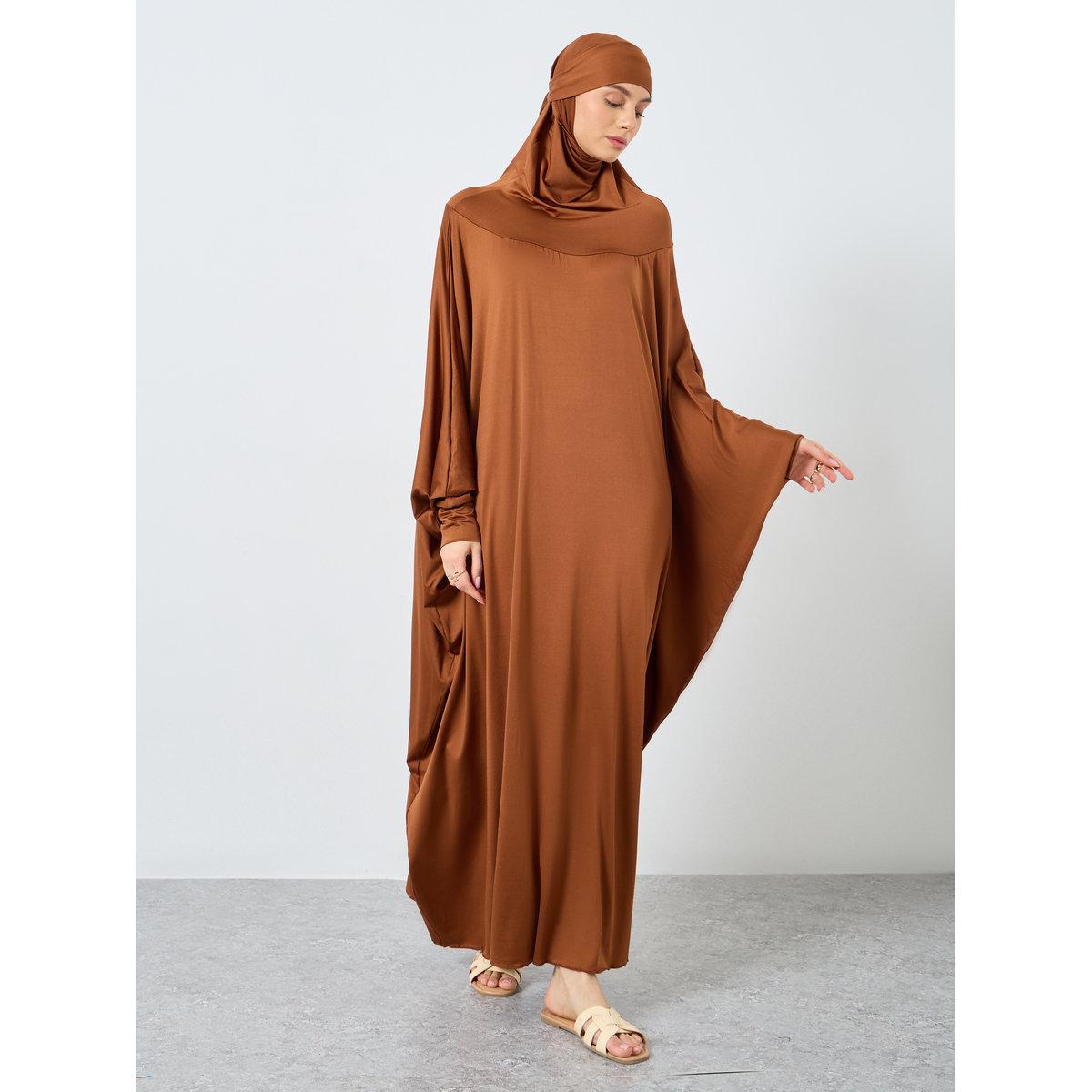 Take Two Solid Batwing Sleeve Hooded Abaya-women-arabicclothing-prayerclothing-image-1