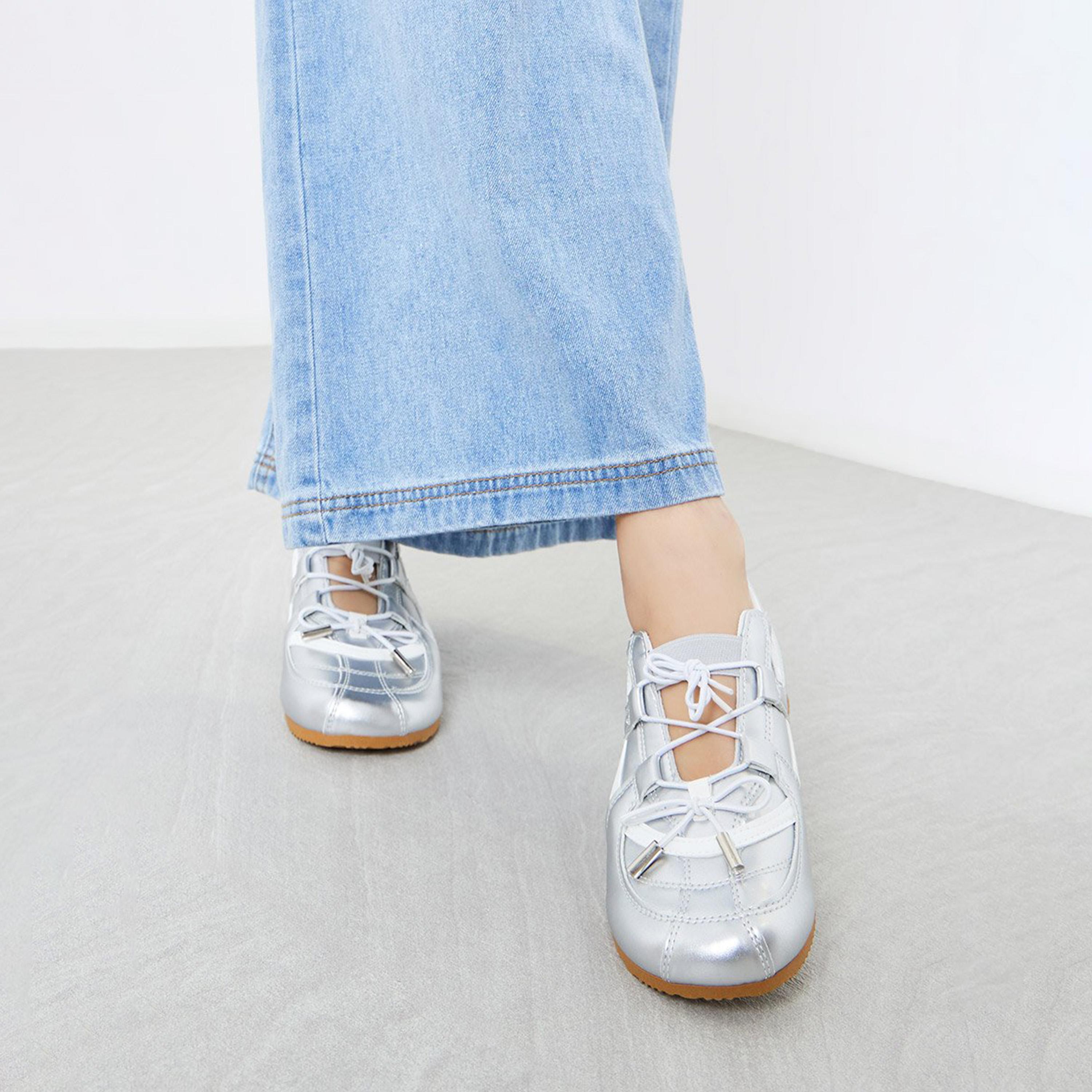 Styli Women Silver Metallic Lace Up Sneakers-women-shoes-sneakers-image-2