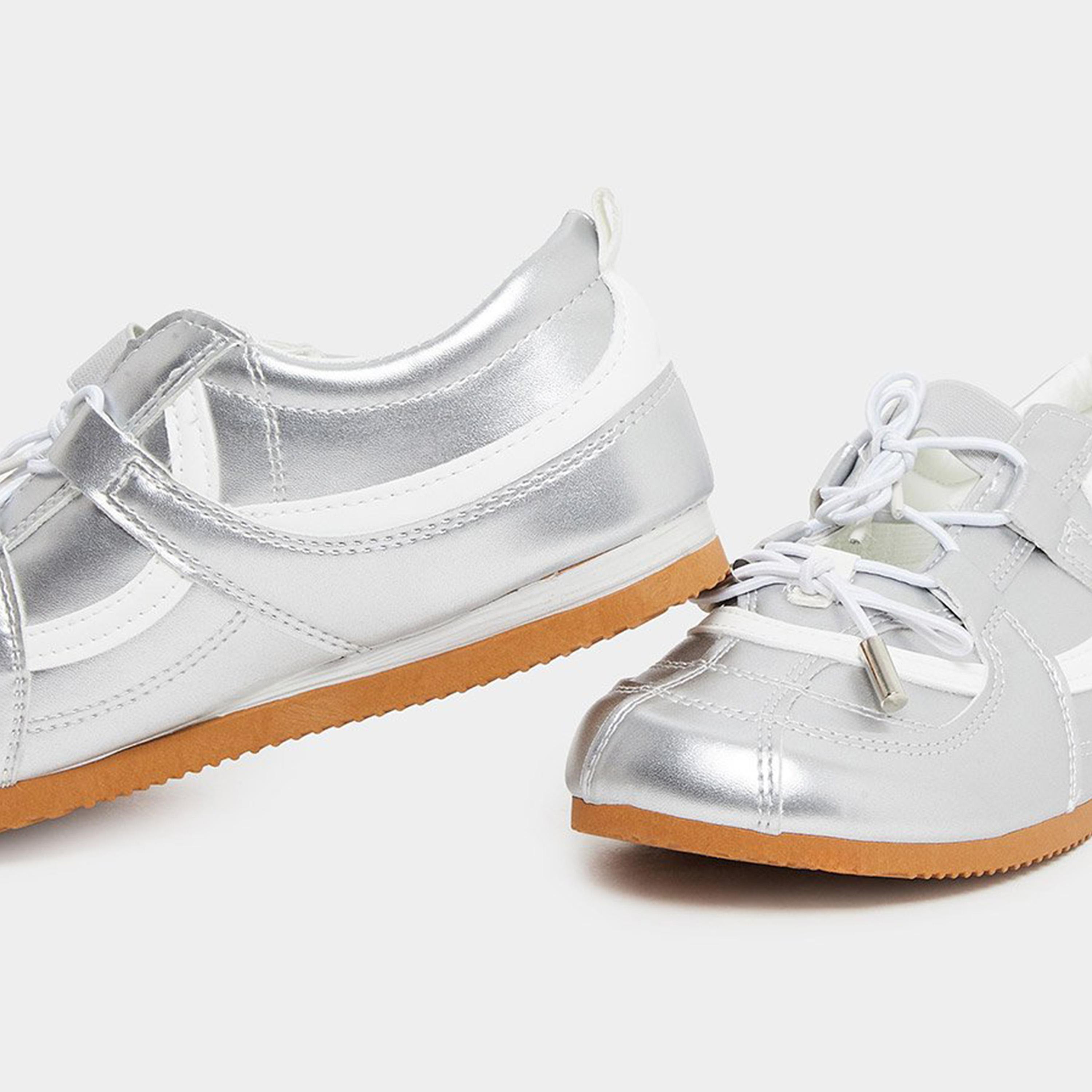 Styli Women Silver Metallic Lace Up Sneakers-women-shoes-sneakers-image-4