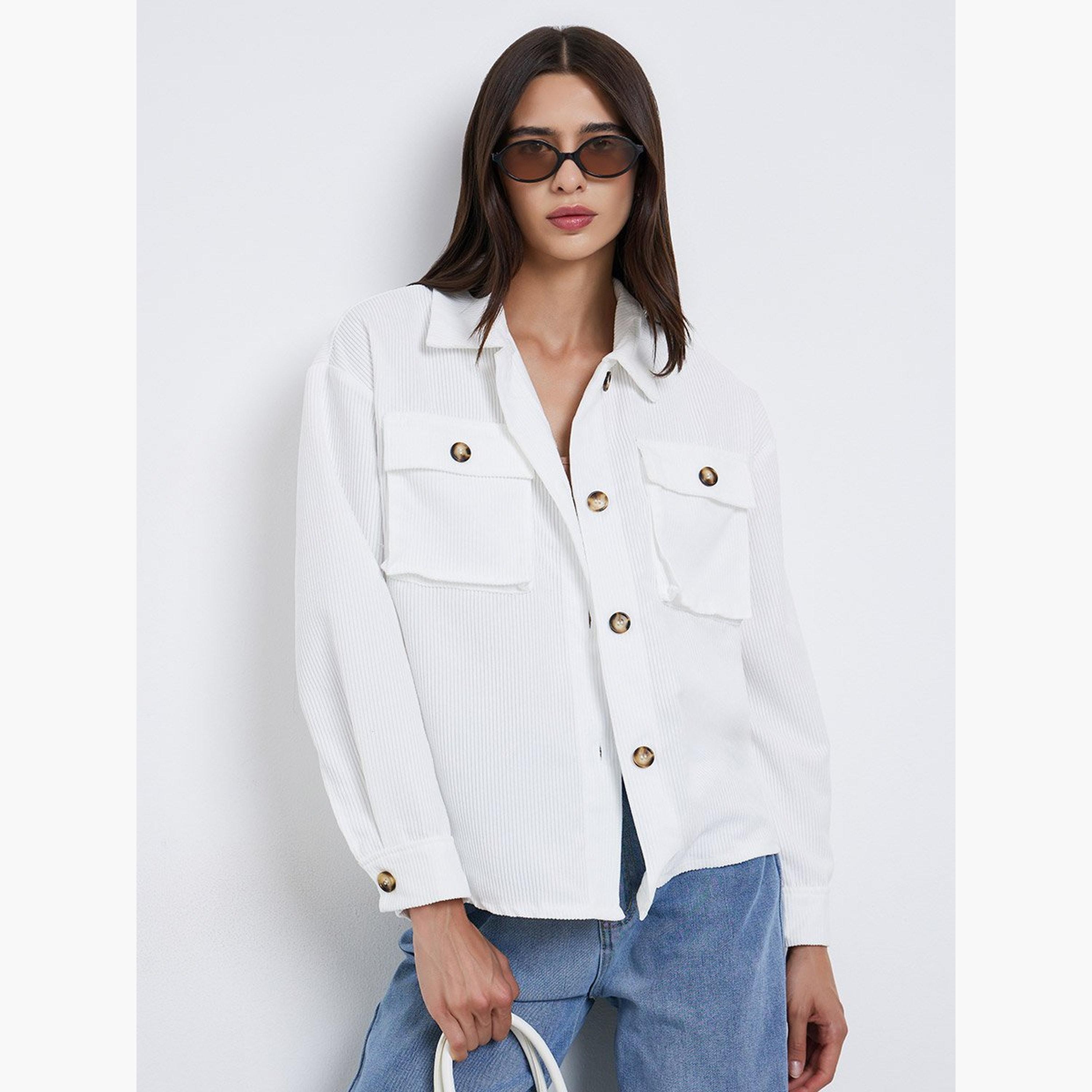 Take Two Women White Corduroy Utility Jacket-women-winterwear-coatsandjackets-jackets-image-1