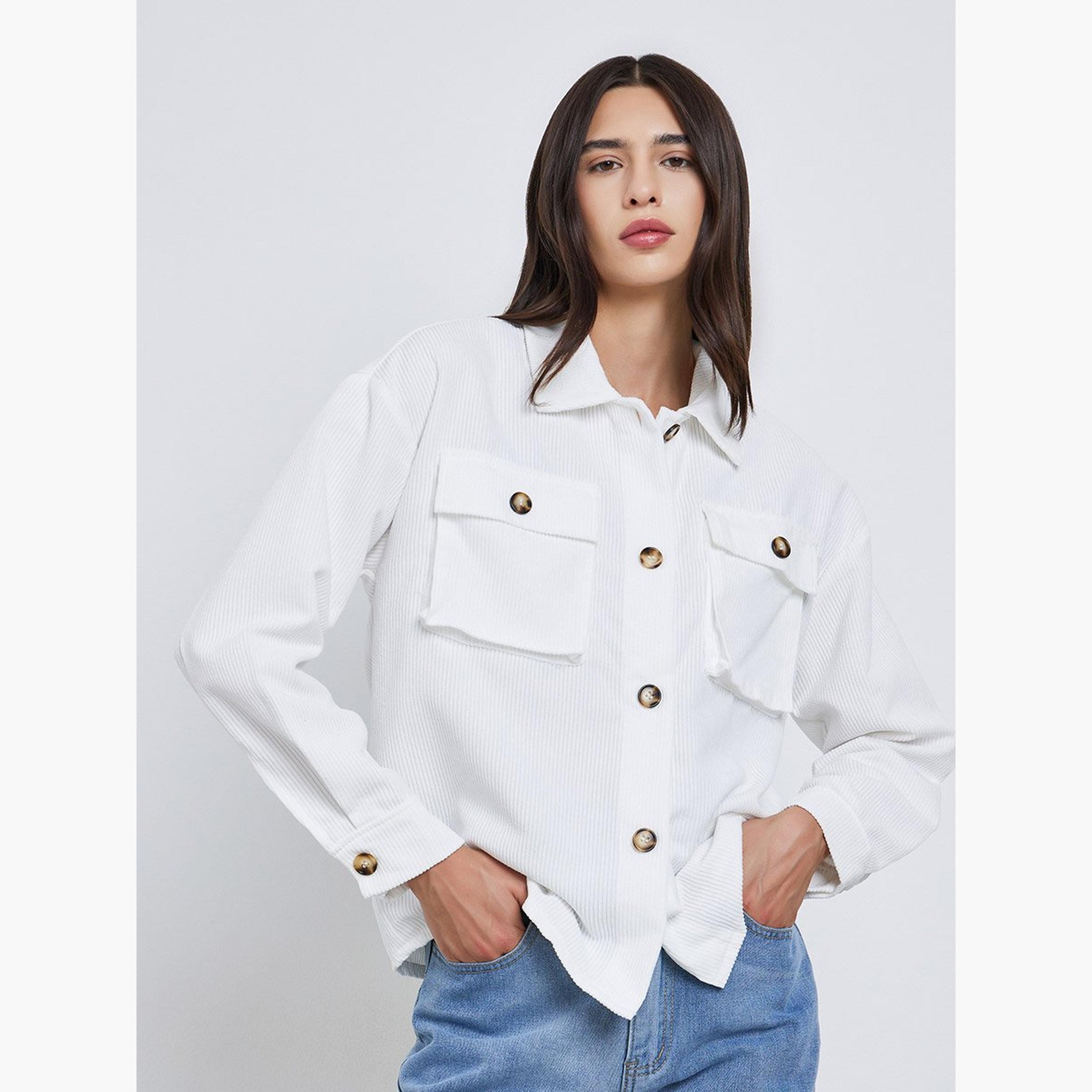 Take Two Women White Corduroy Utility Jacket-women-winterwear-coatsandjackets-jackets-image-3