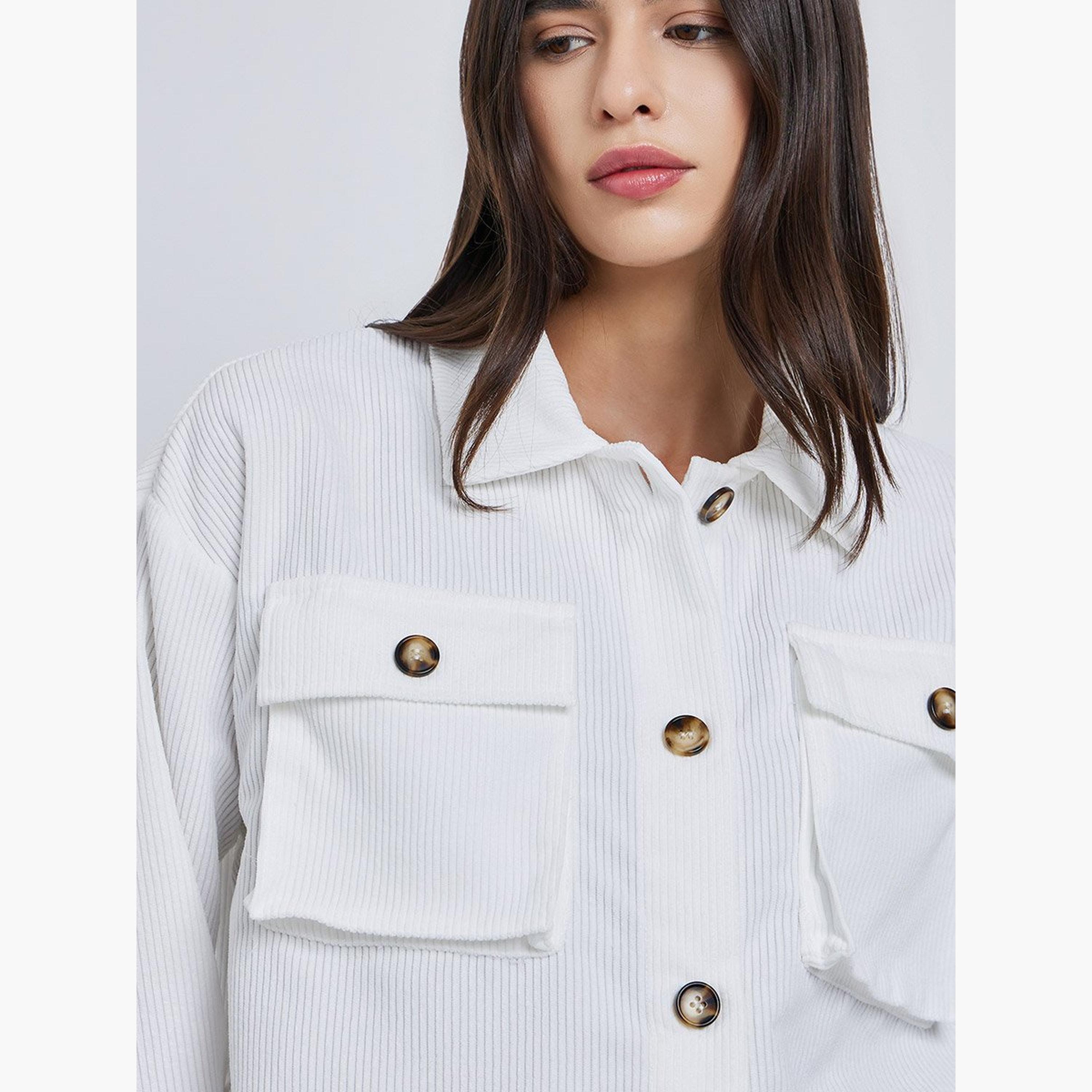 Take Two Women White Corduroy Utility Jacket-women-winterwear-coatsandjackets-jackets-image-4