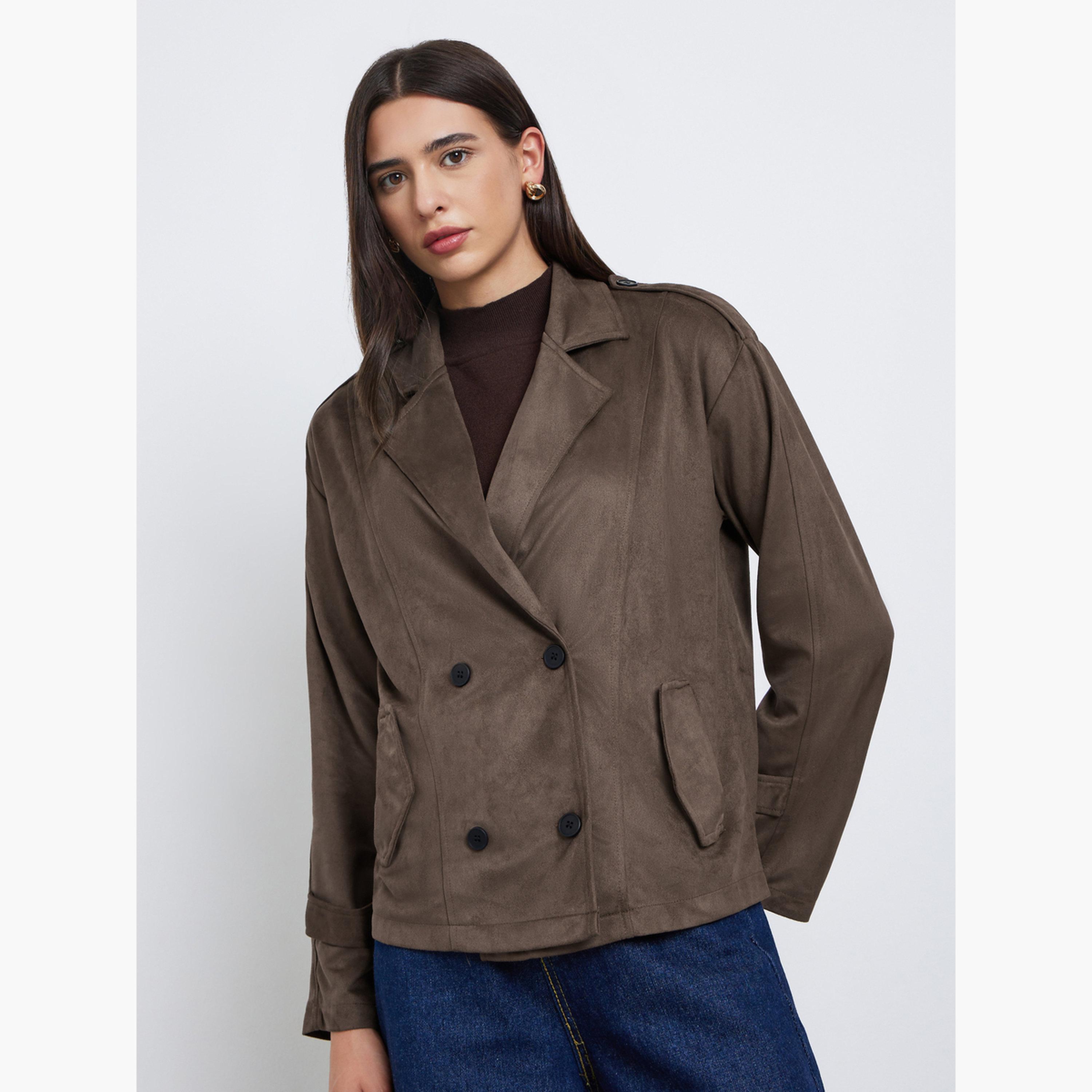 Take Two Solid Lapel Collar Long Sleeves Women's Button Through Jacket-women-winterwear-coatsandjackets-jackets-image-1