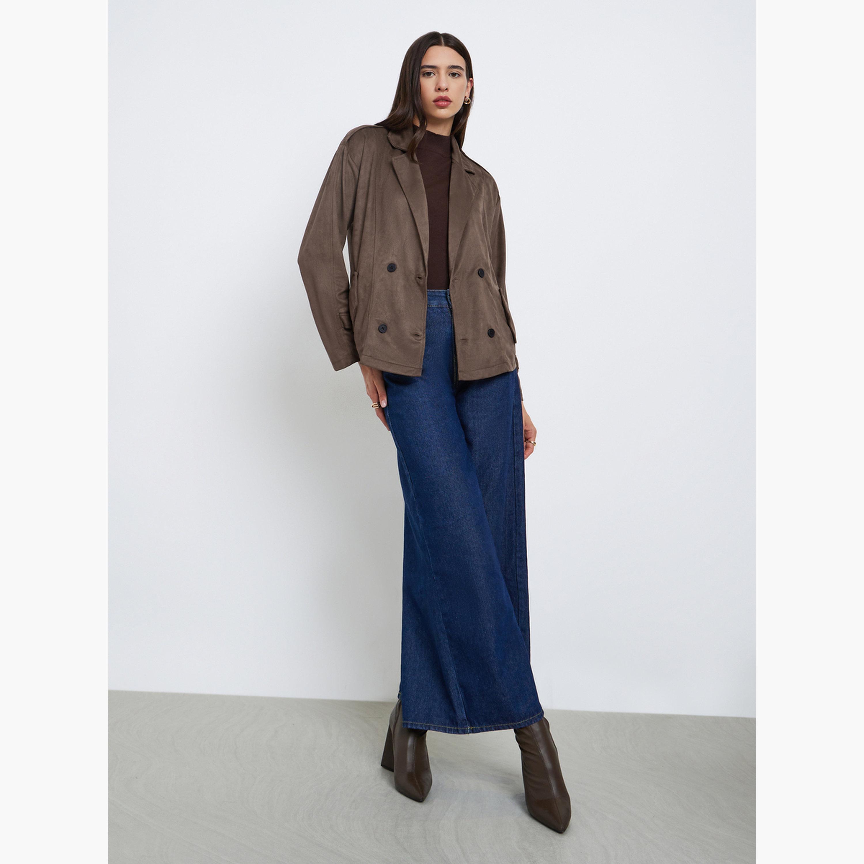 Take Two Solid Lapel Collar Long Sleeves Women's Button Through Jacket-women-winterwear-coatsandjackets-jackets-image-2