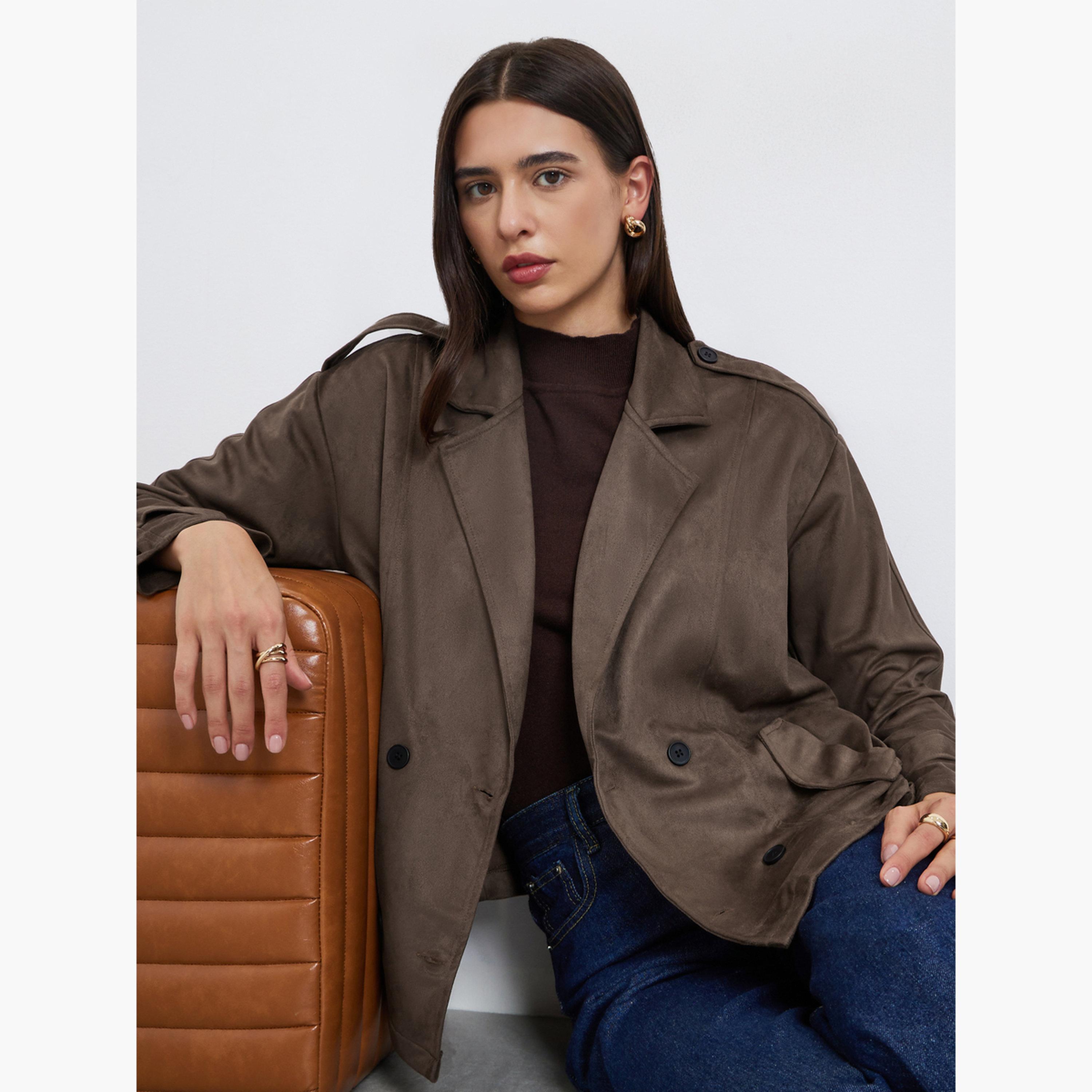 Take Two Solid Lapel Collar Long Sleeves Women's Button Through Jacket-women-winterwear-coatsandjackets-jackets-image-3