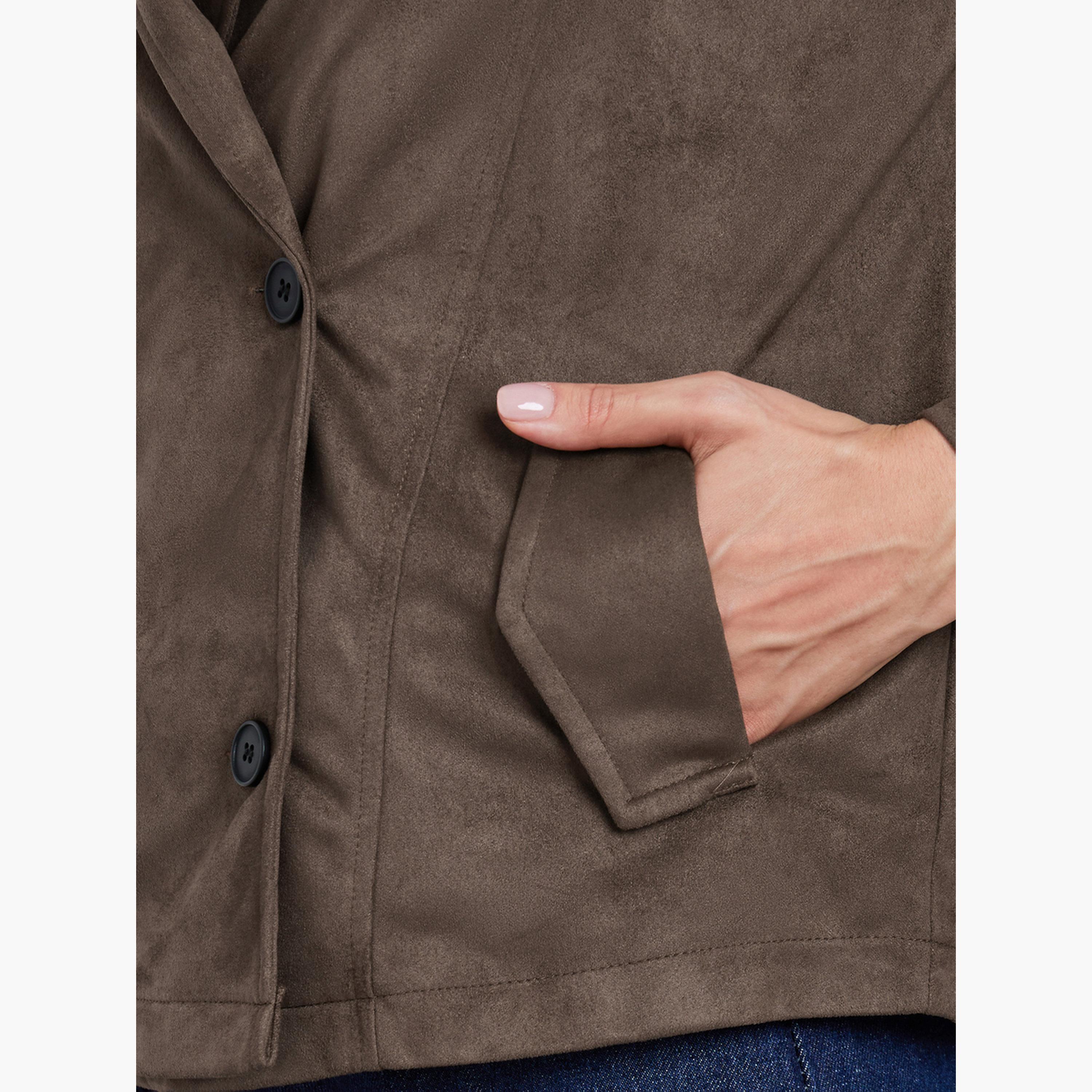 Take Two Solid Lapel Collar Long Sleeves Women's Button Through Jacket-women-winterwear-coatsandjackets-jackets-image-4