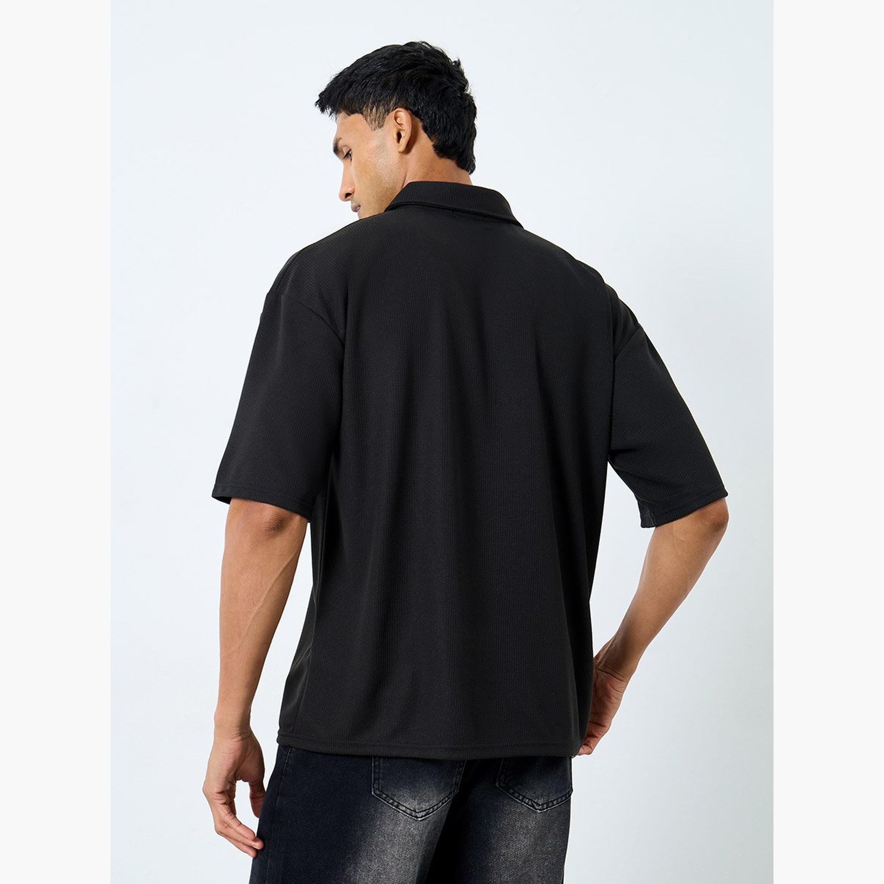 Styli Men Solid Black Oversized Polo with Quarter Zip-men-clothing-tshirtsandpolos-polos-image-4