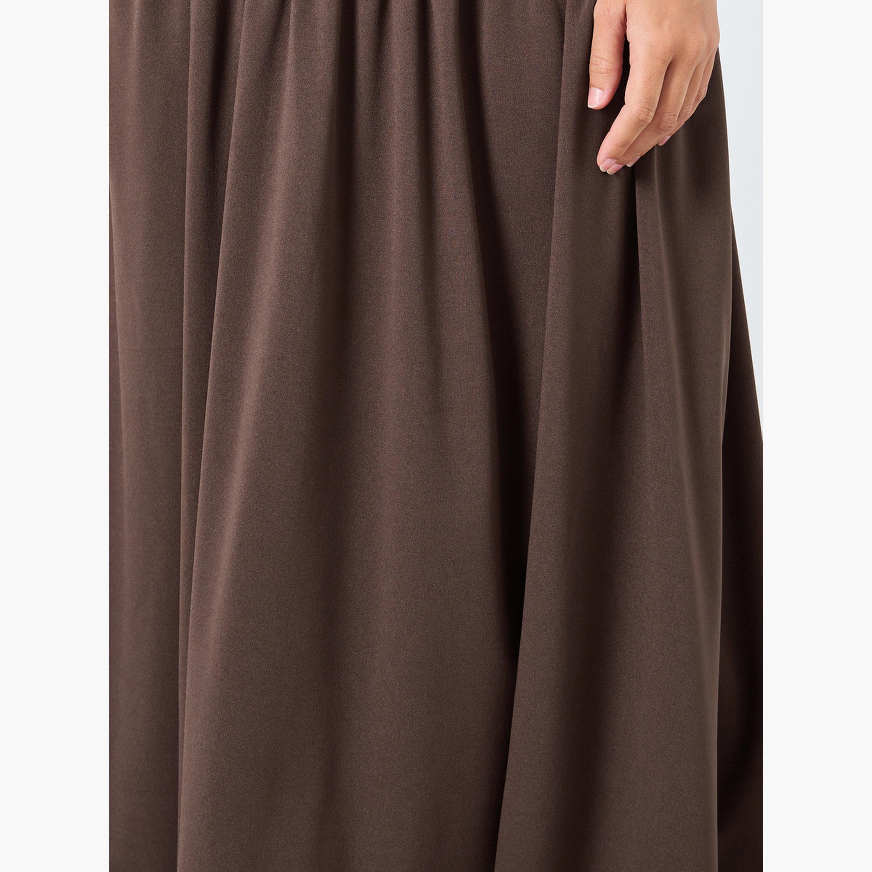 ستايلي - تنورة متوسطة الطول بنية اللون بخصر منسدل-women-clothing-bottoms-skirts-image-4