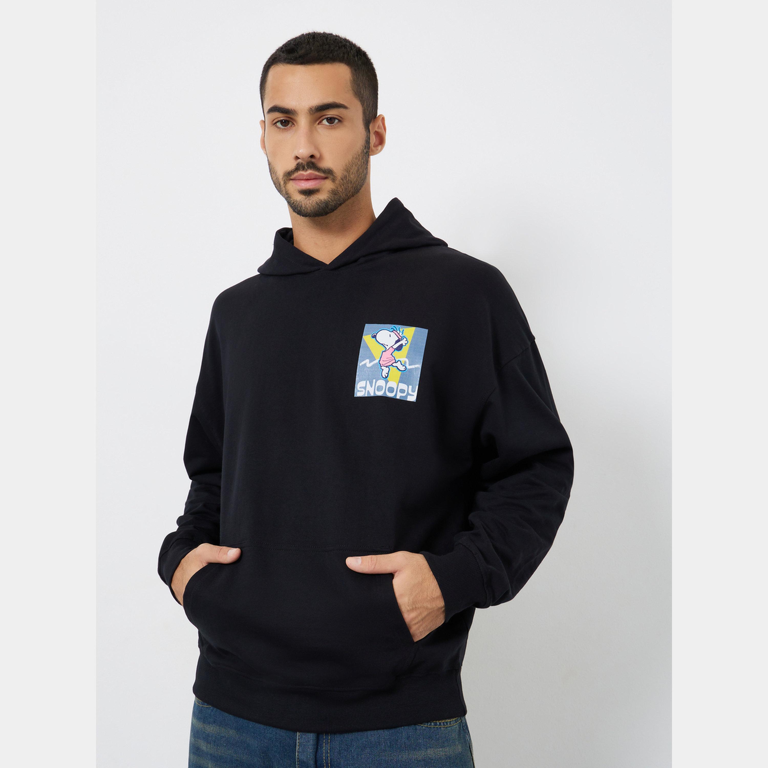 Styli Men Black Snoopy Graphic Print Oversized Hoodie-men-winterwear-hoodiesandsweatshirts-image-1