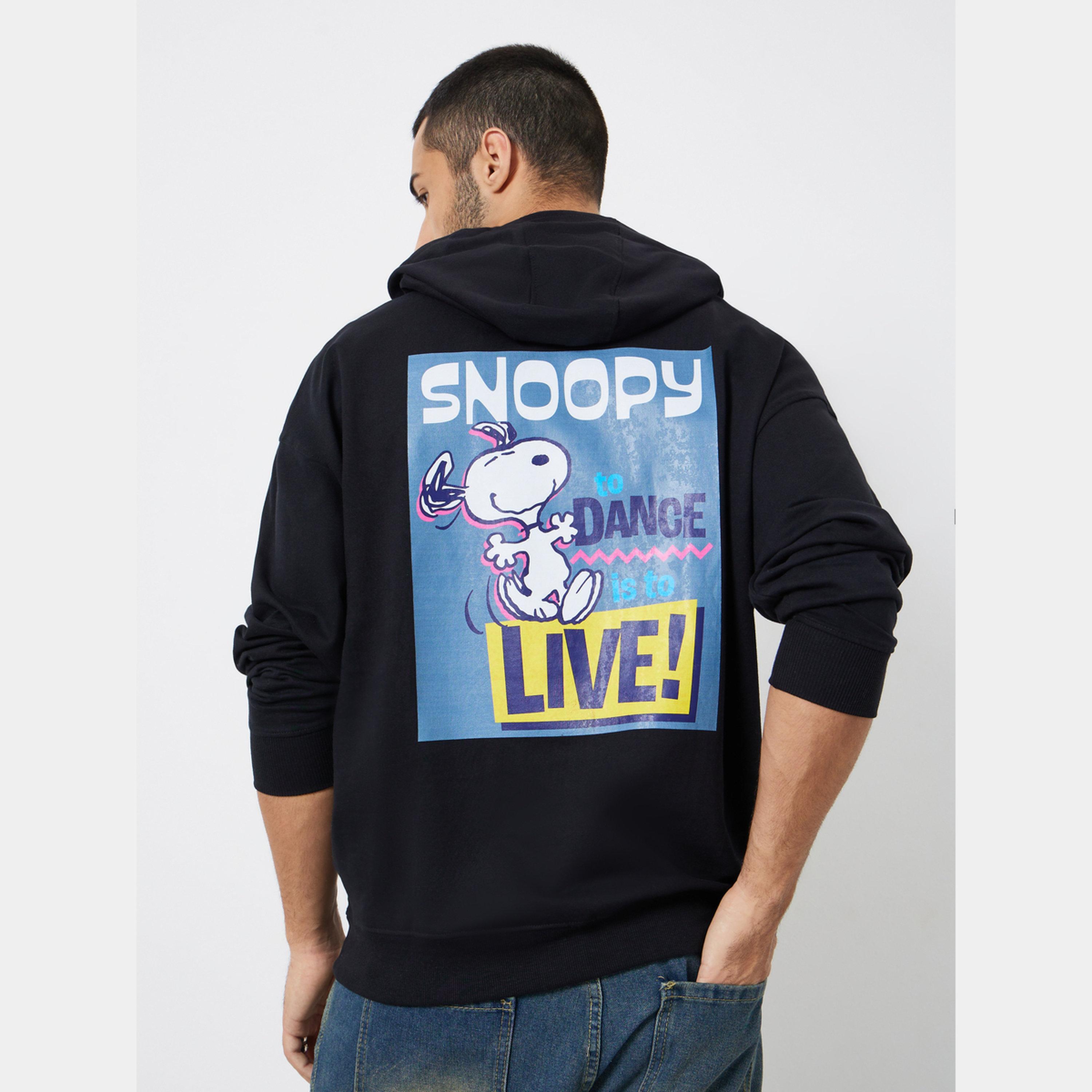 Styli Men Black Snoopy Graphic Print Oversized Hoodie-men-winterwear-hoodiesandsweatshirts-image-3