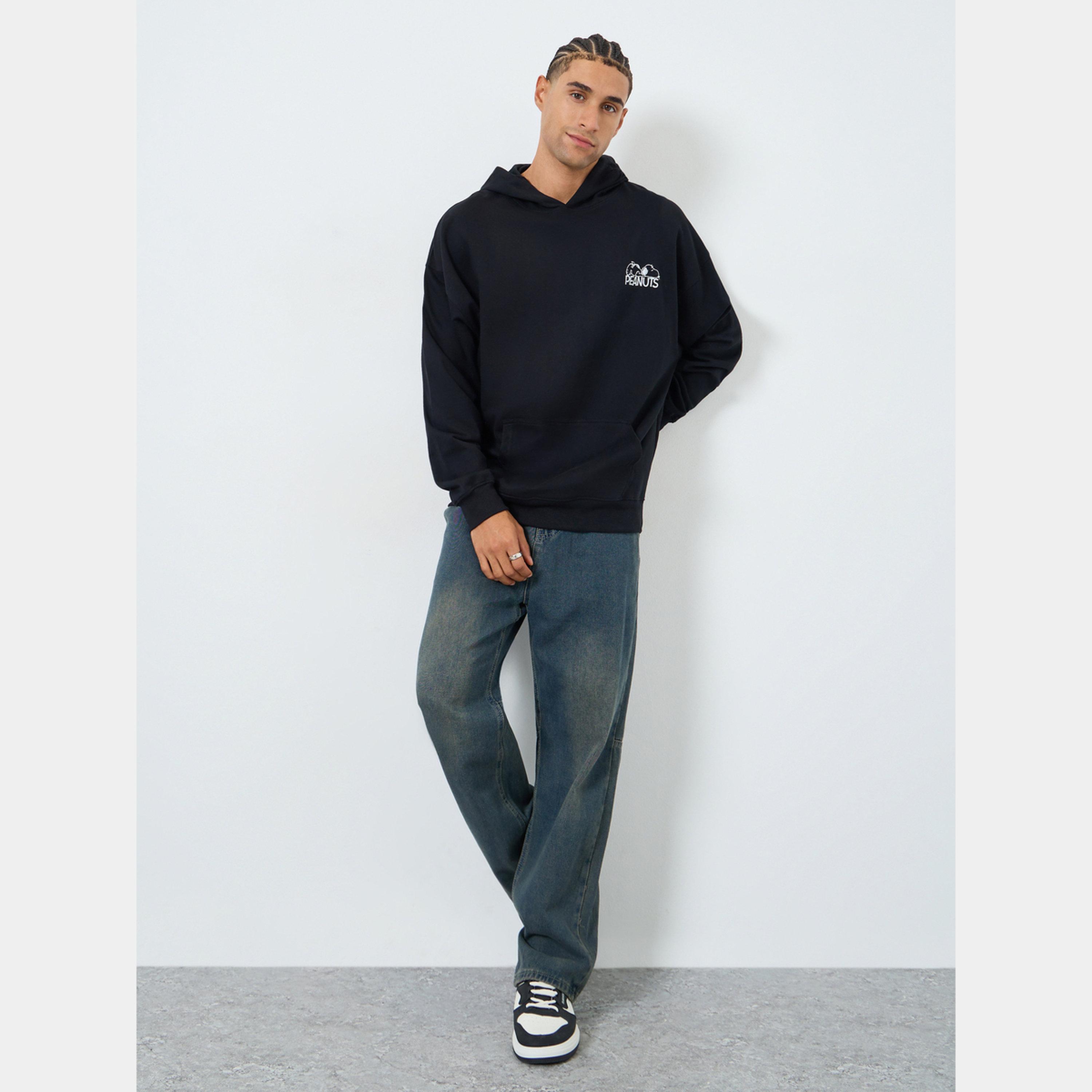 Styli Men Black Snoopy Graphic Print Oversized Hoodie-men-winterwear-hoodiesandsweatshirts-image-2