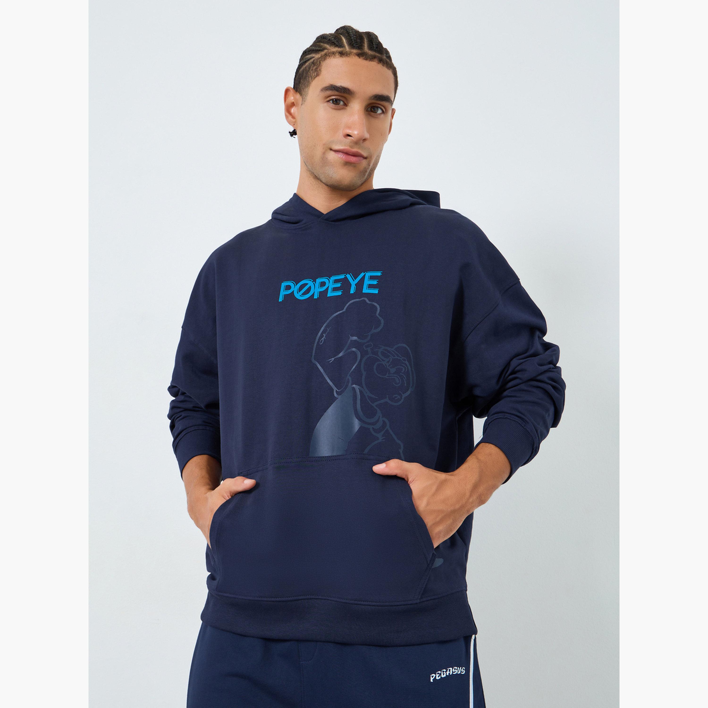 Styli Men Navy Blue Popeye Graphic Print Hoodie-men-winterwear-hoodiesandsweatshirts-image-1
