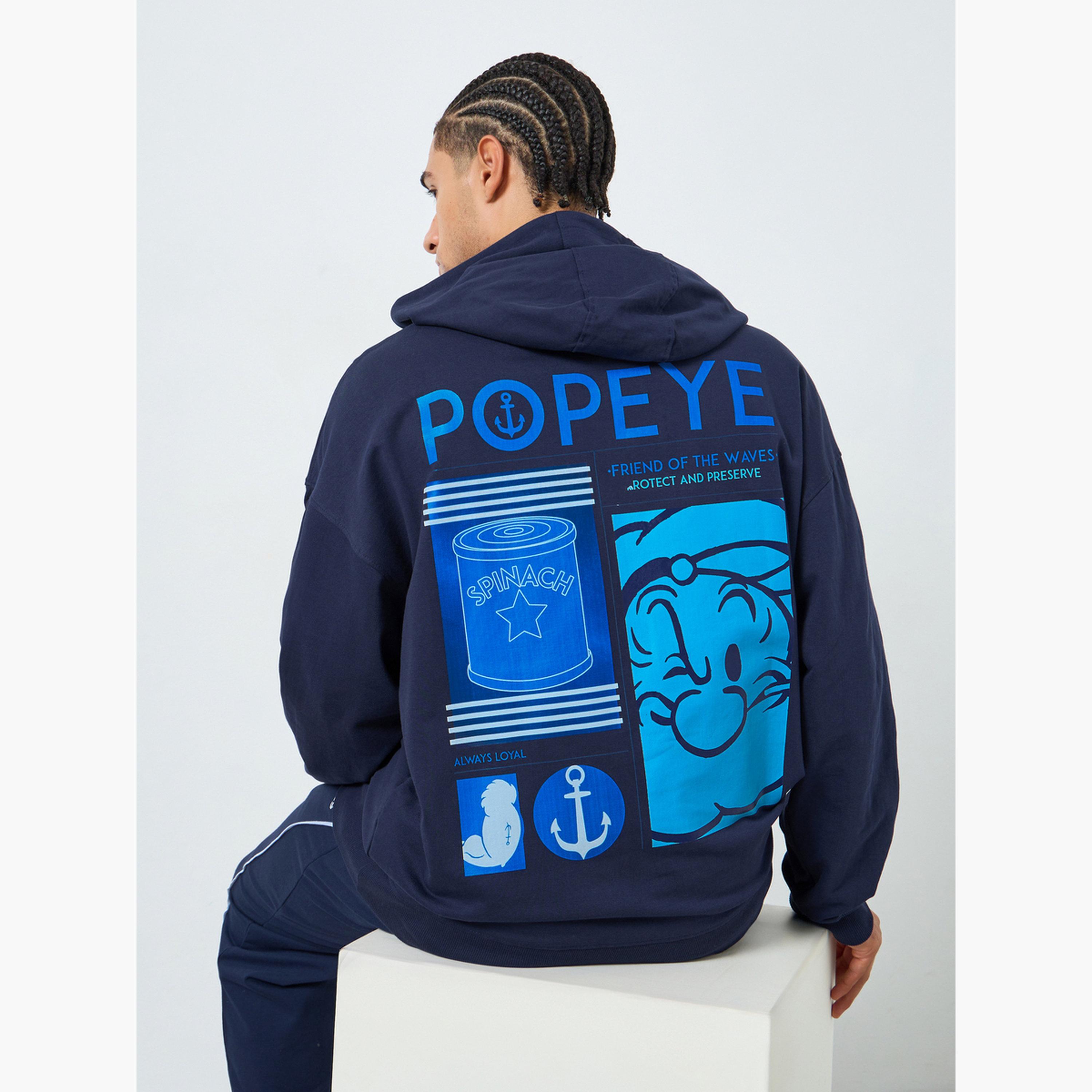 Styli Men Navy Blue Popeye Graphic Print Hoodie-men-winterwear-hoodiesandsweatshirts-image-3