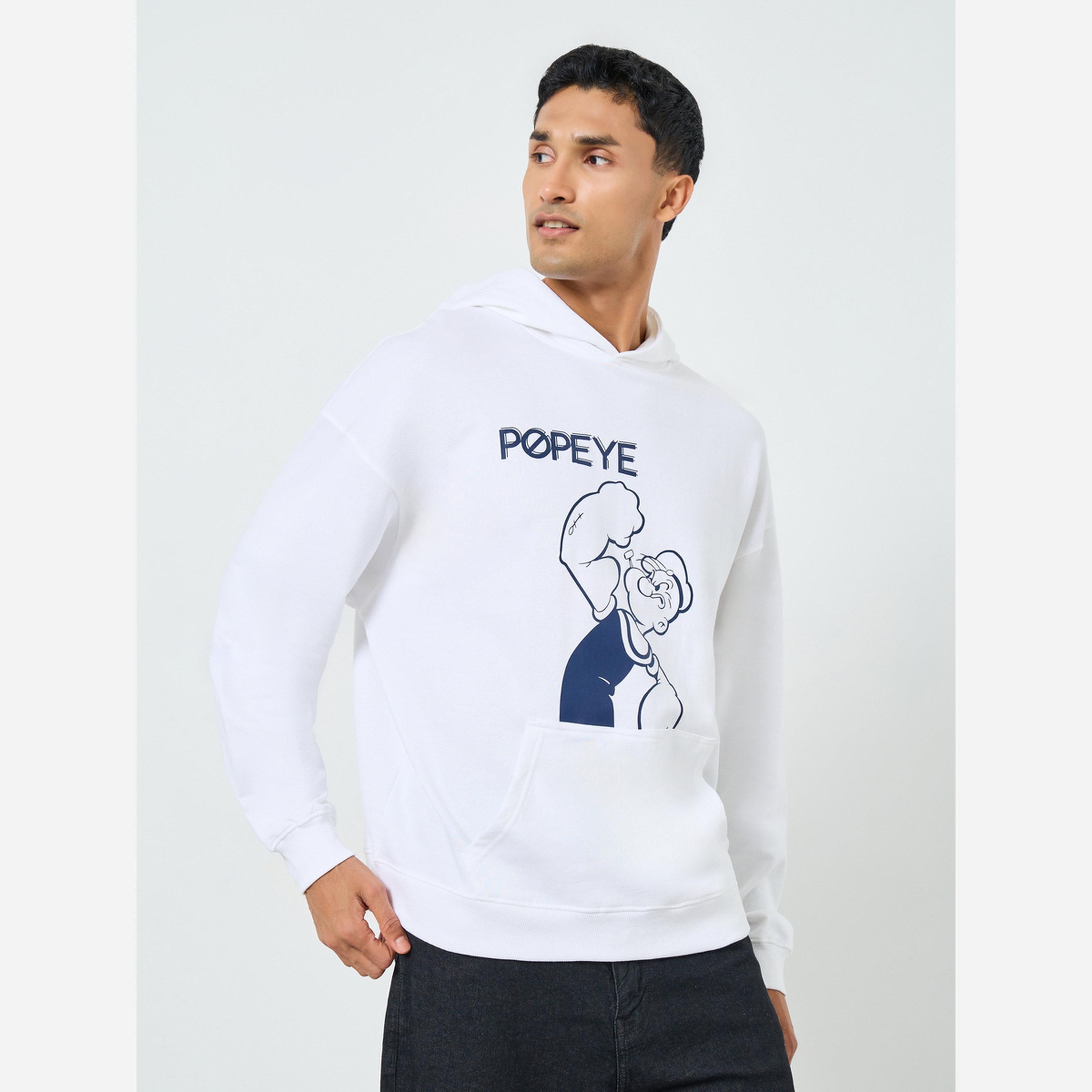 Styli Men White Popeye Graphic Print Hoodie-men-winterwear-hoodiesandsweatshirts-image-1