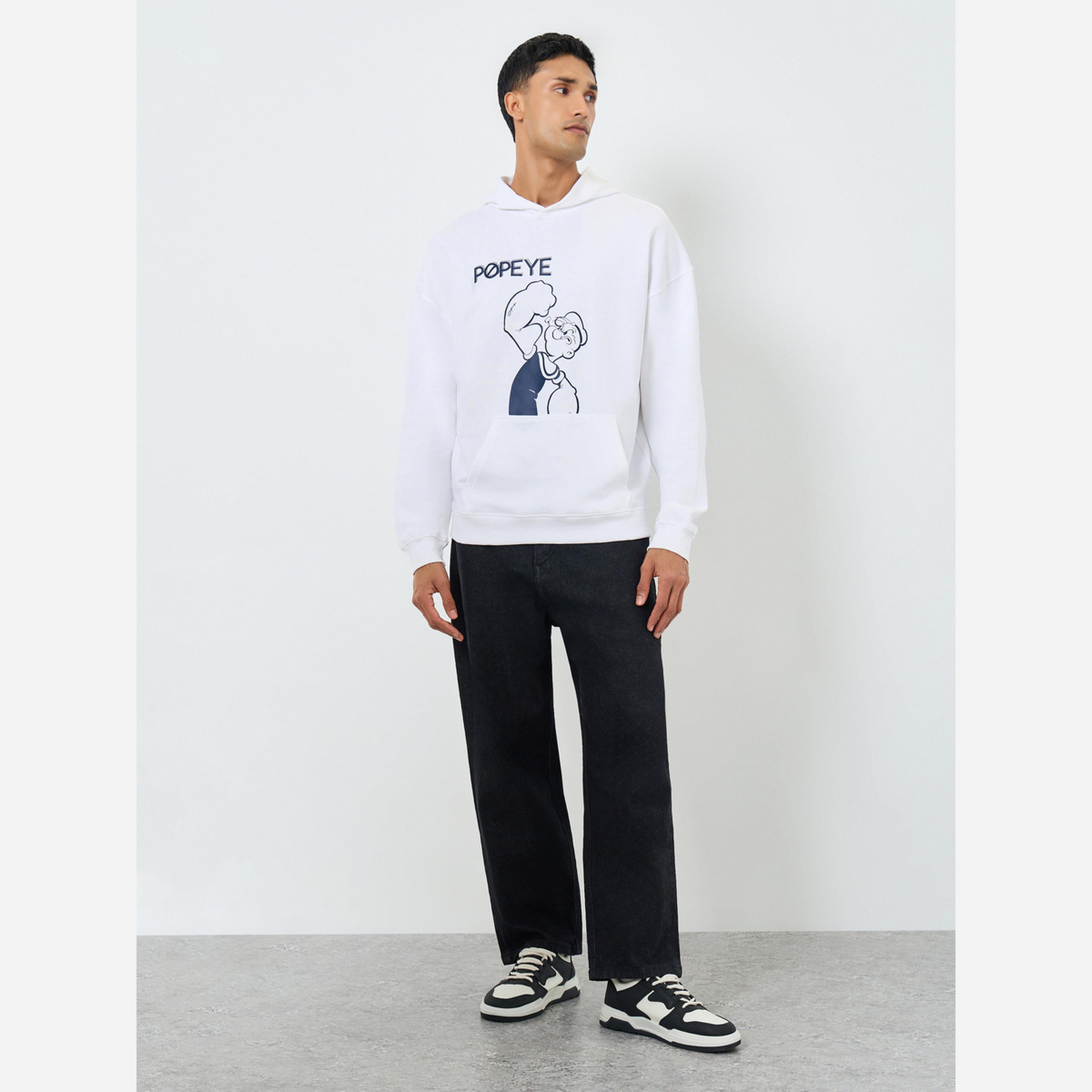 ستايلي - هودي رجالي لون أبيض طبعة رسمة باباي-men-winterwear-hoodiesandsweatshirts-image-2
