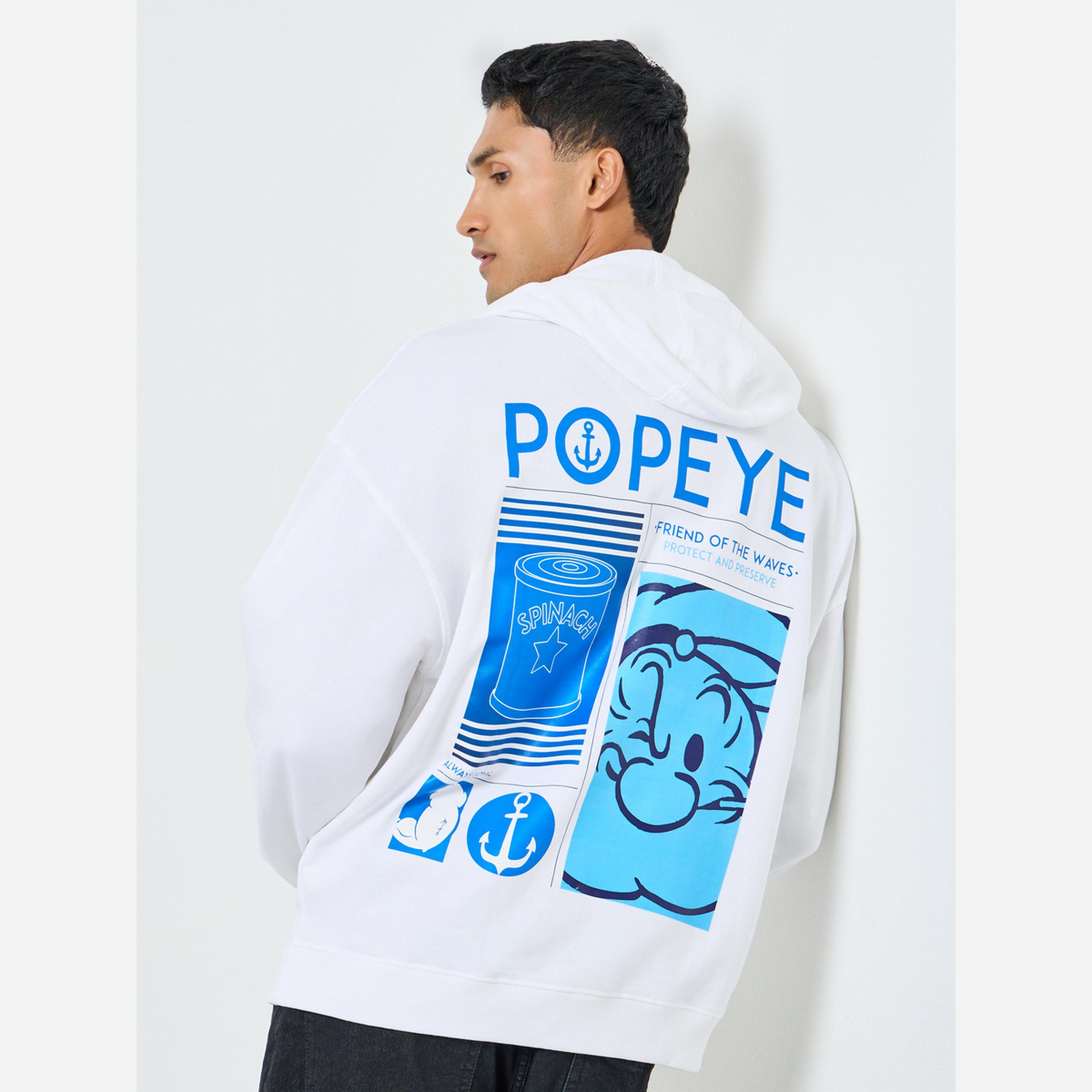 Styli Men White Popeye Graphic Print Hoodie-men-winterwear-hoodiesandsweatshirts-image-4