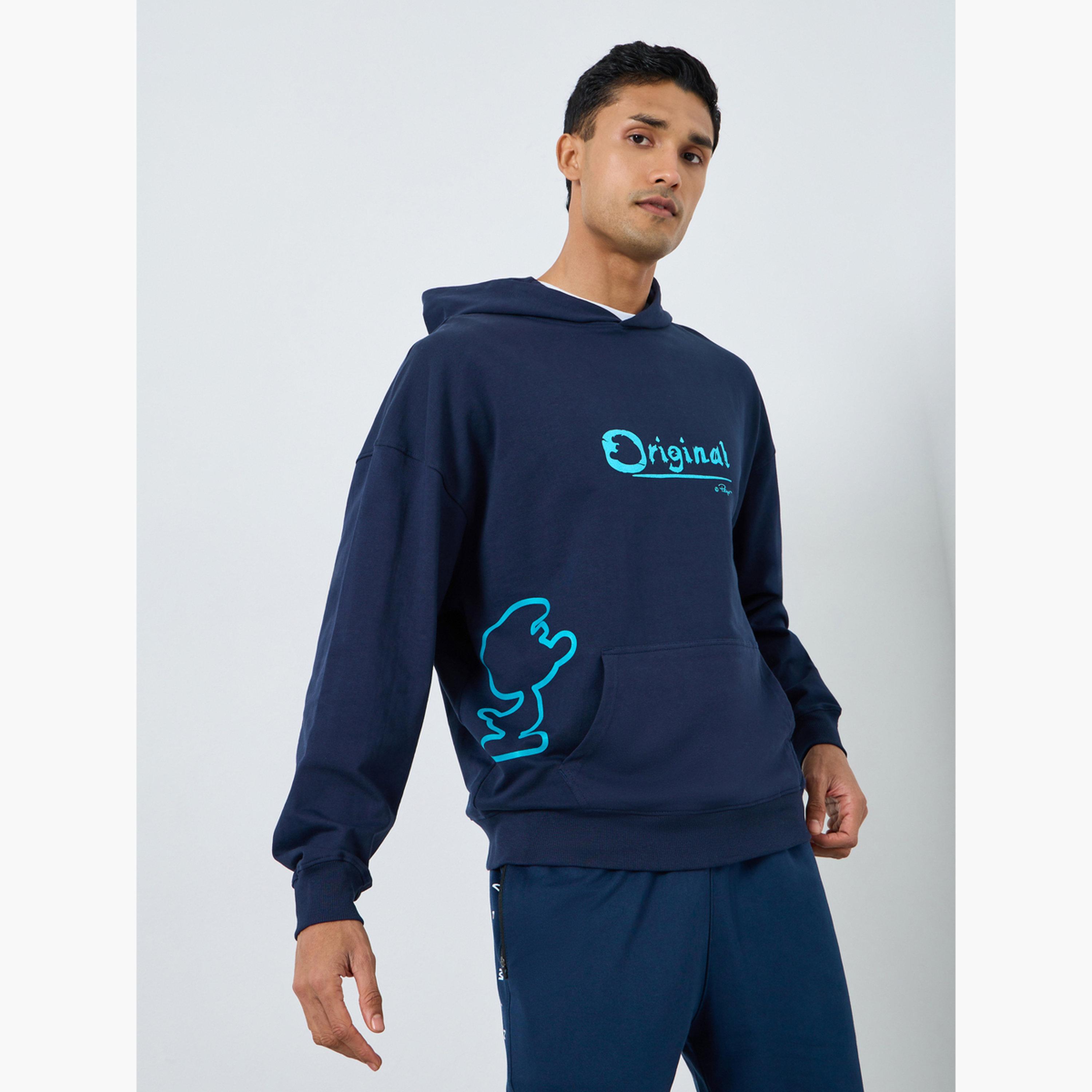 Styli Men Navy Smurf Graphic Print Hoodie-men-winterwear-hoodiesandsweatshirts-image-1