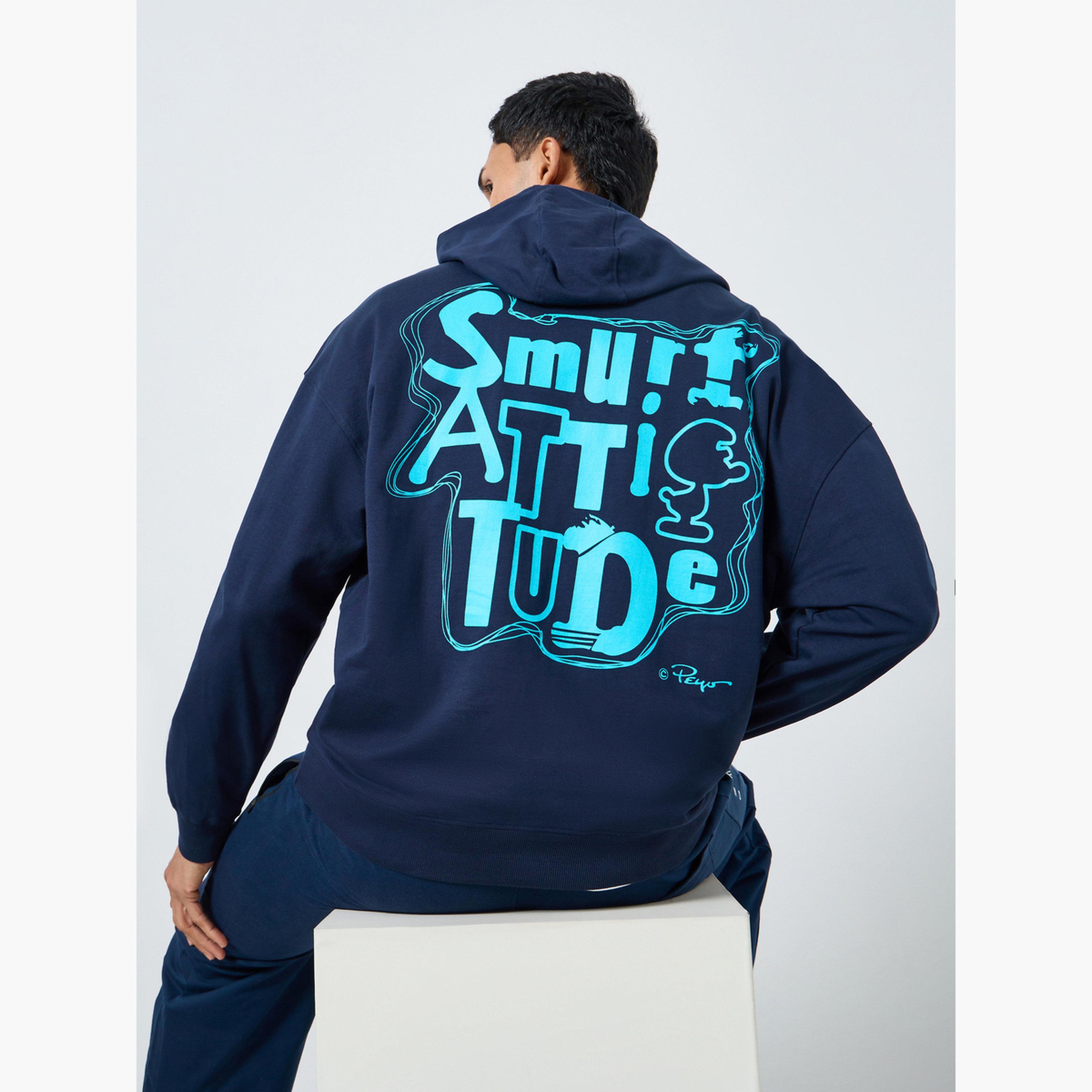 Styli Men Navy Smurf Graphic Print Hoodie-men-winterwear-hoodiesandsweatshirts-image-3