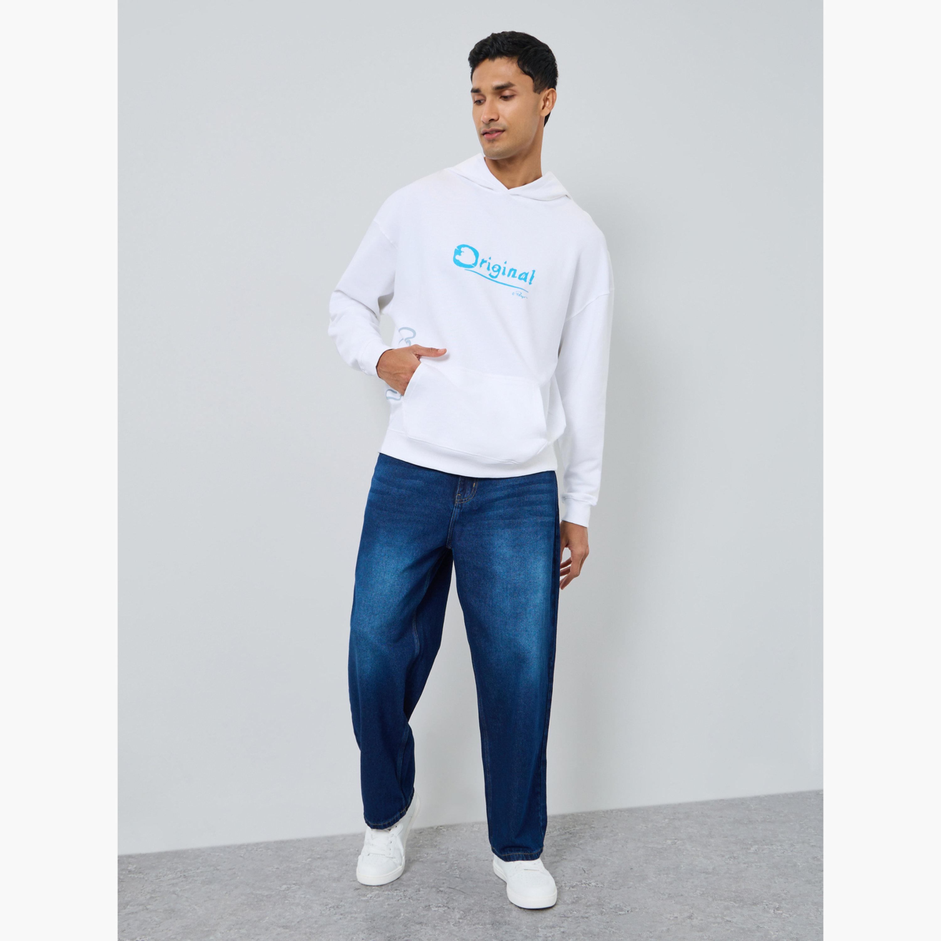 Styli Men White Smurf Graphic Print Hoodie-men-winterwear-hoodiesandsweatshirts-image-2