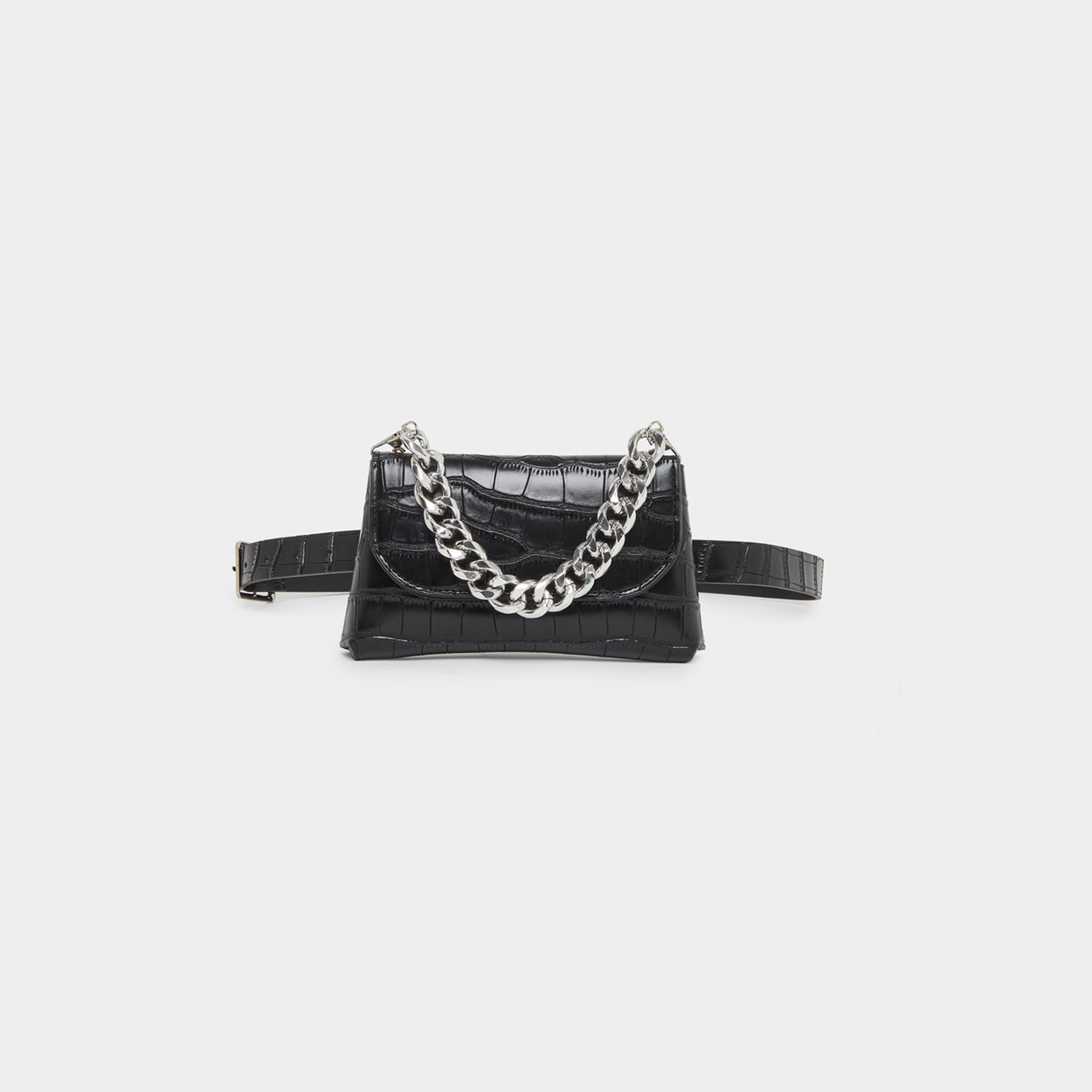 Styli Croc Skin Textured Belt Bag with Chain Strap-women-bagsandwallets-handbags-image-1
