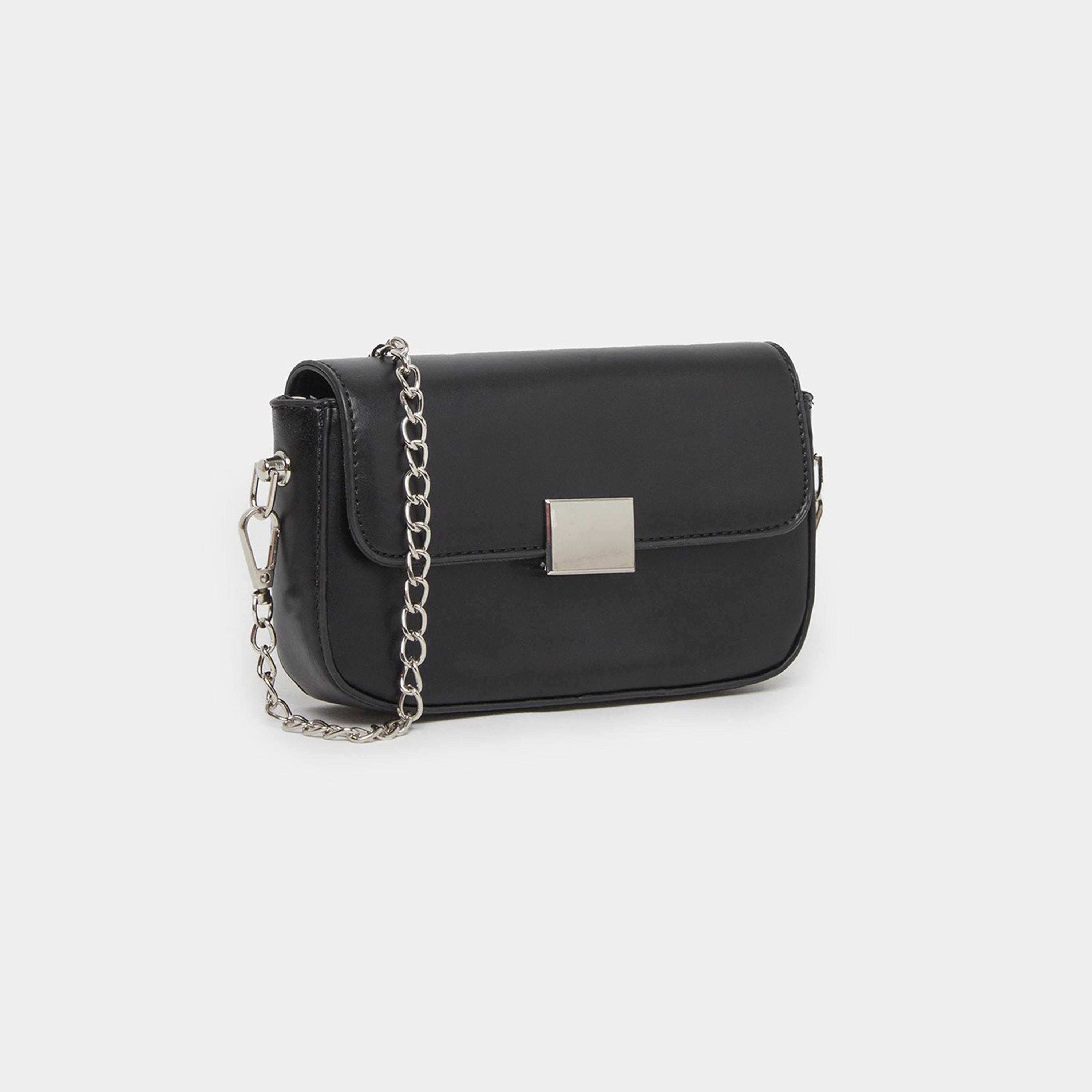 Styli Black Baguette Bag with Chain Strap-women-bagsandwallets-handbags-image-1