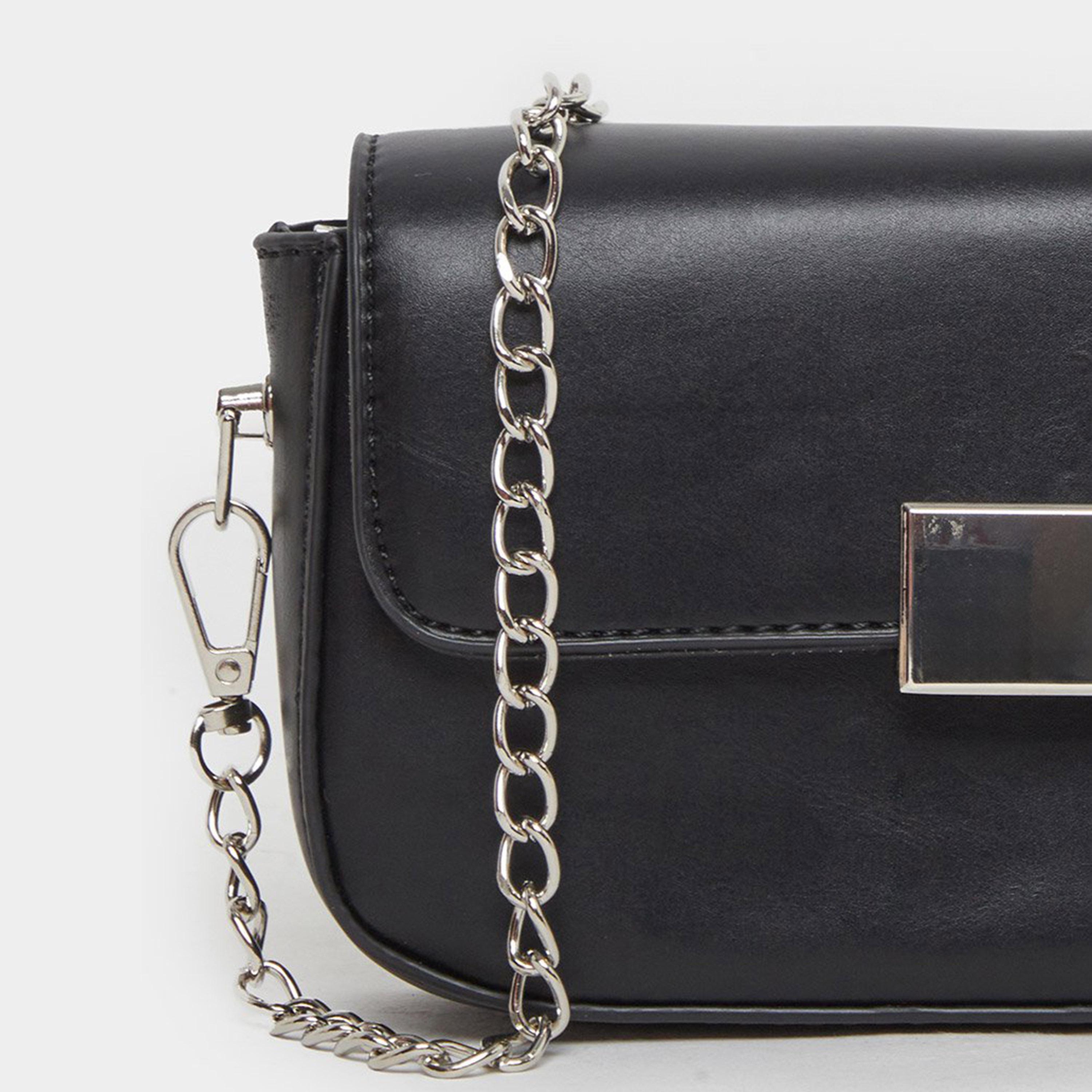Styli Black Baguette Bag with Chain Strap-women-bagsandwallets-handbags-image-3