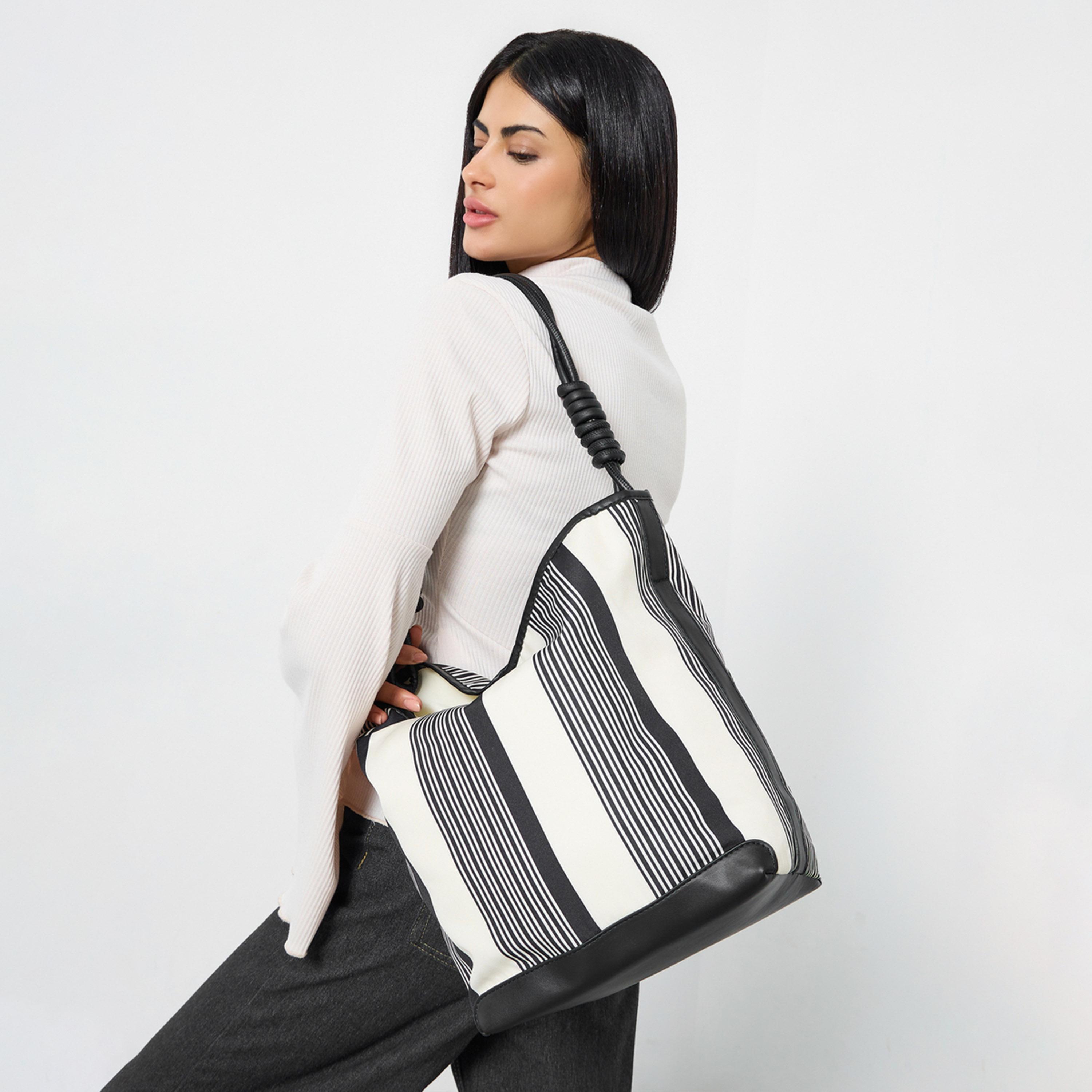 ستايلي - شنطة توت مخططة بمقابض جلدية للنساء-women-bagsandwallets-handbags-image-2