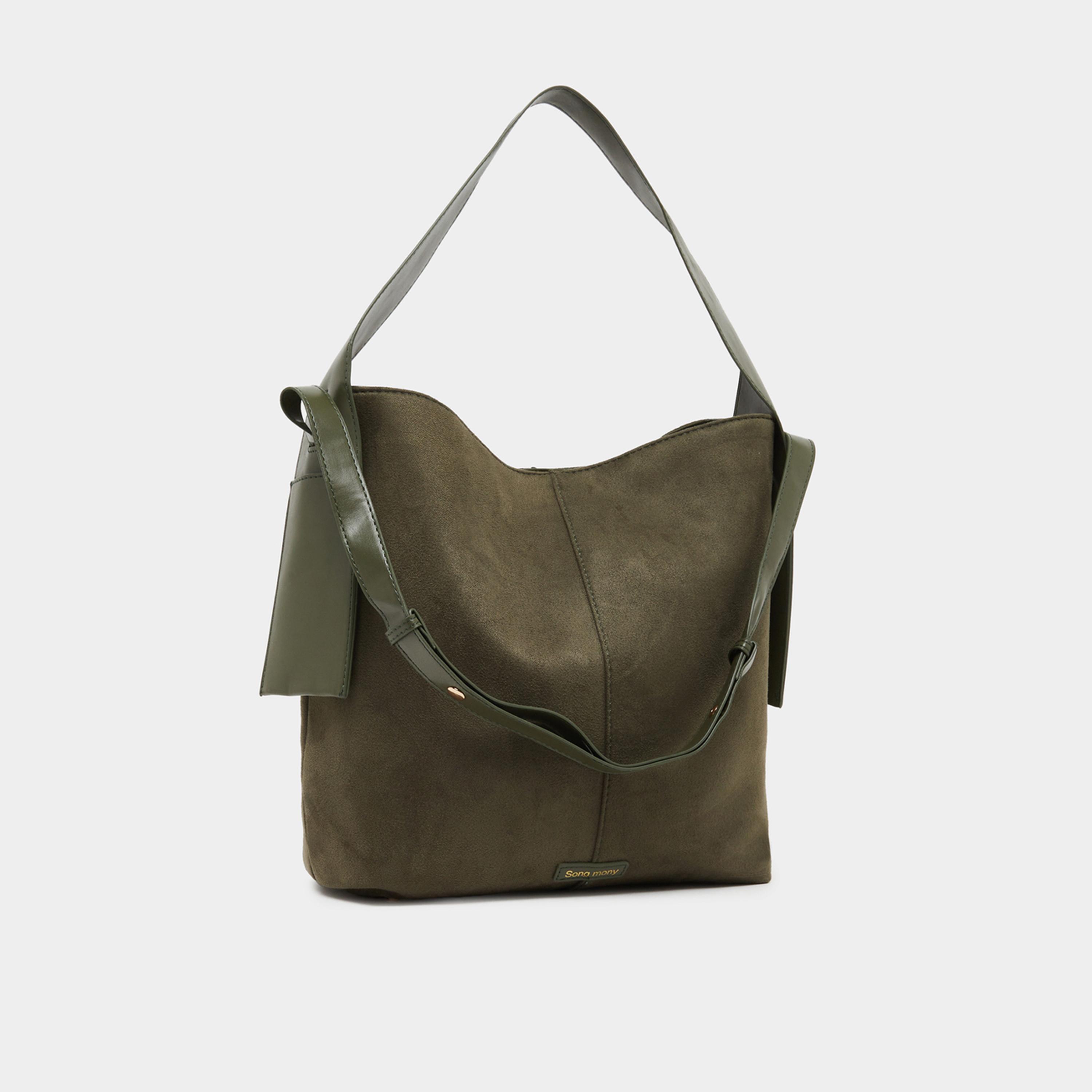 ستايلي - شنطة هوبو بمظهر جلد الغزال لون زيتوني-women-bagsandwallets-handbags-image-1