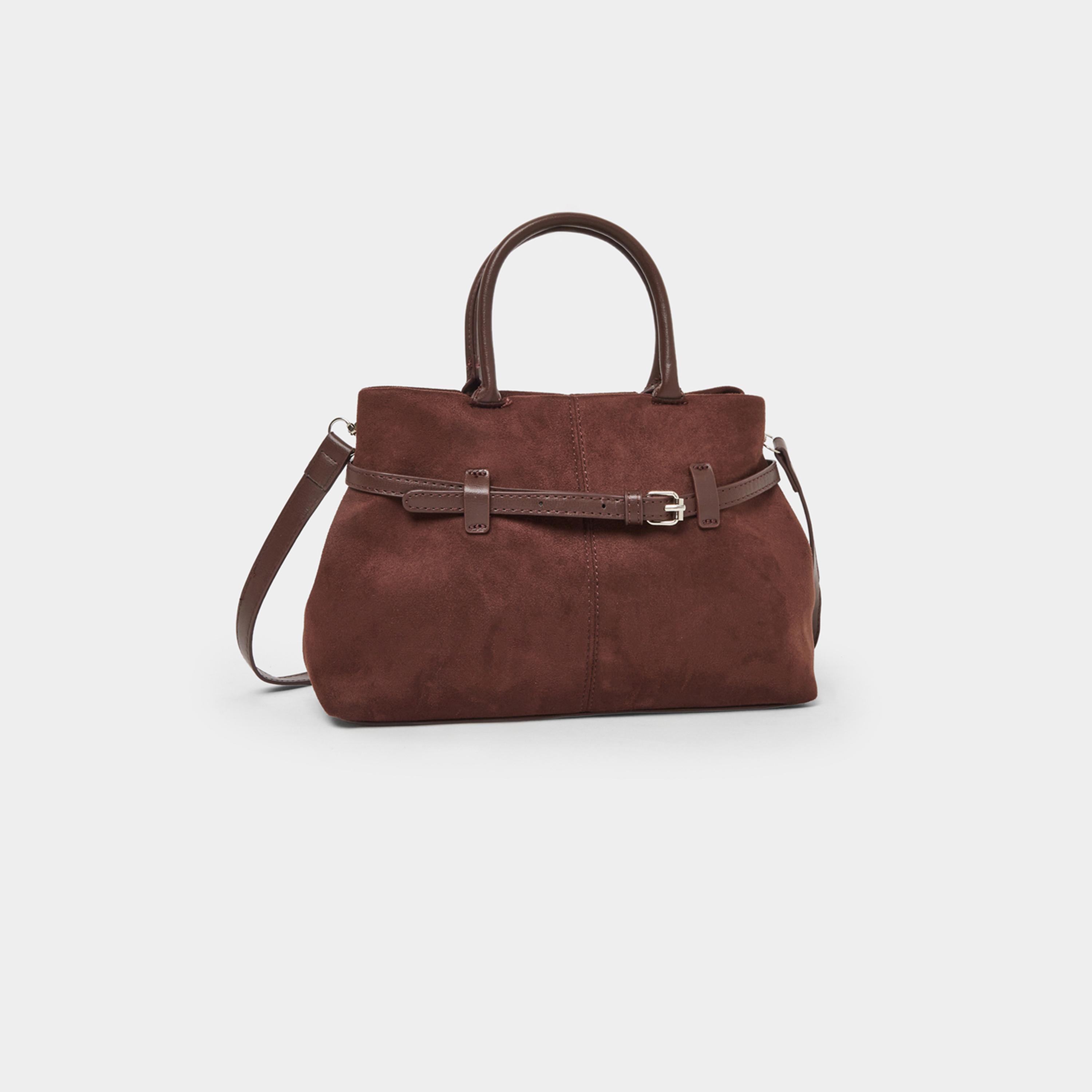 ستايلي - شنطة بحزام من جلد الغزال بلون بني القهوة-women-bagsandwallets-handbags-image-1