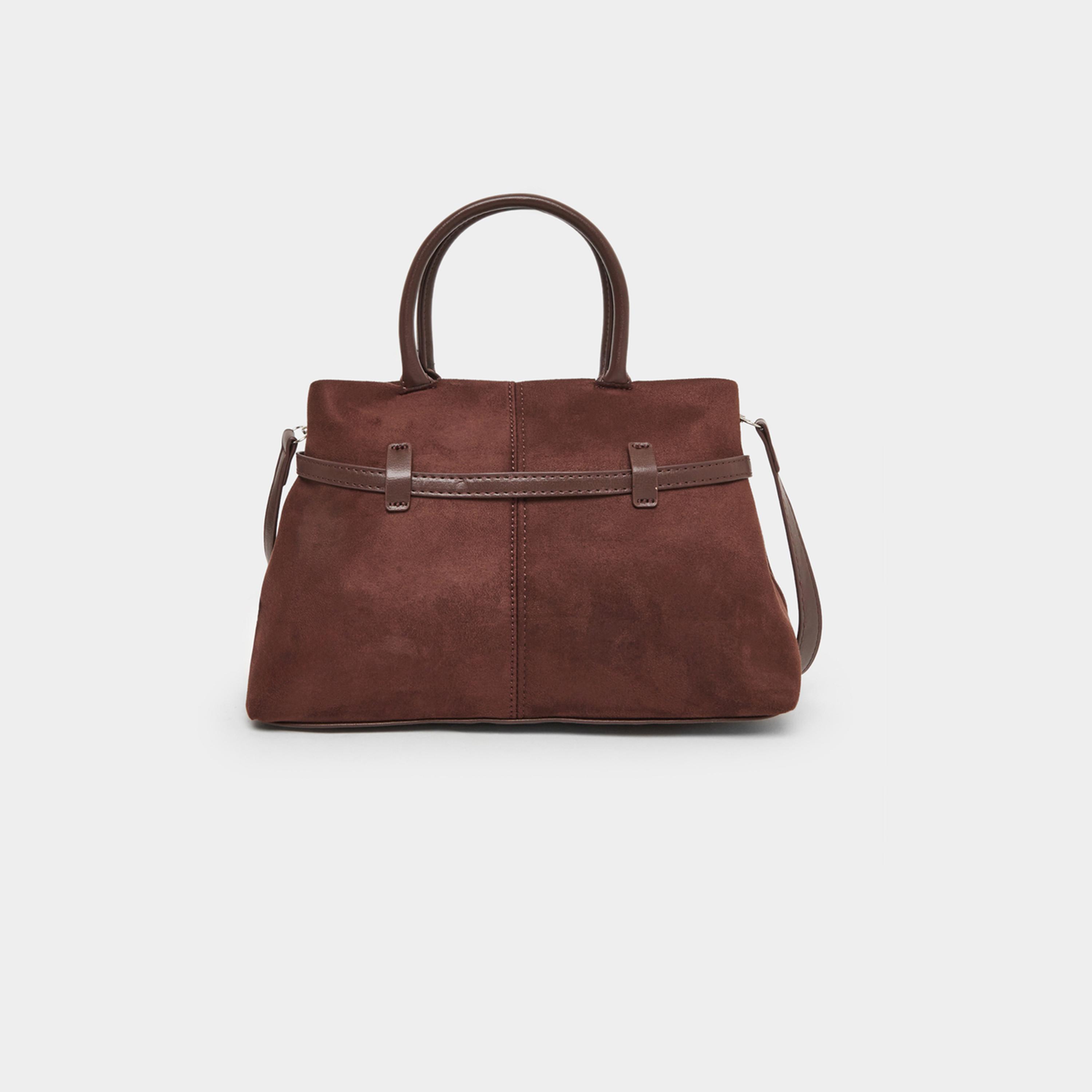 Styli Coffee Brown Suede Look Belted Bag-women-bagsandwallets-handbags-image-2