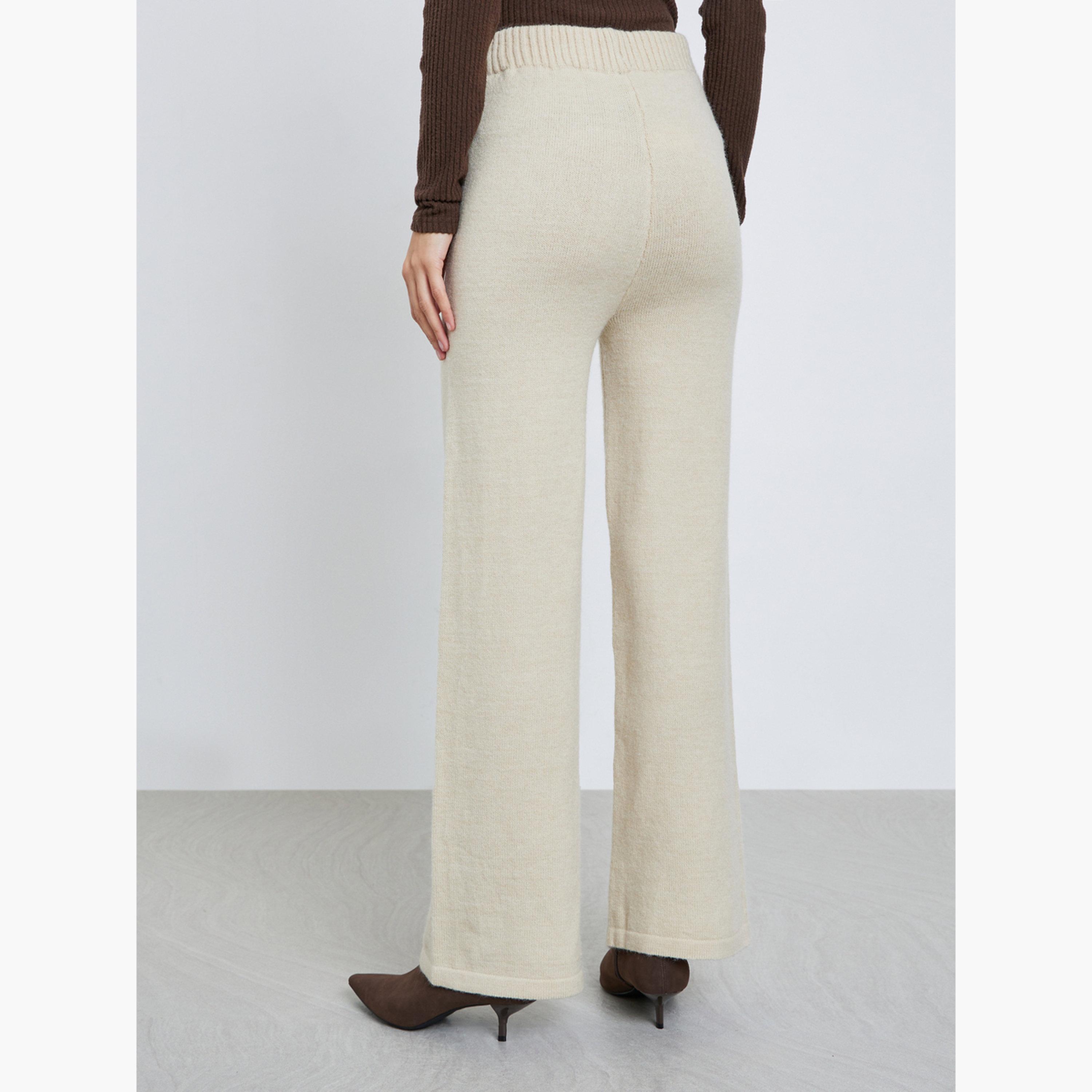 ستايلي - بنطال واسع الساق من قماش محبوك لون أبيض العاجي-women-clothing-bottoms-trousers-image-4