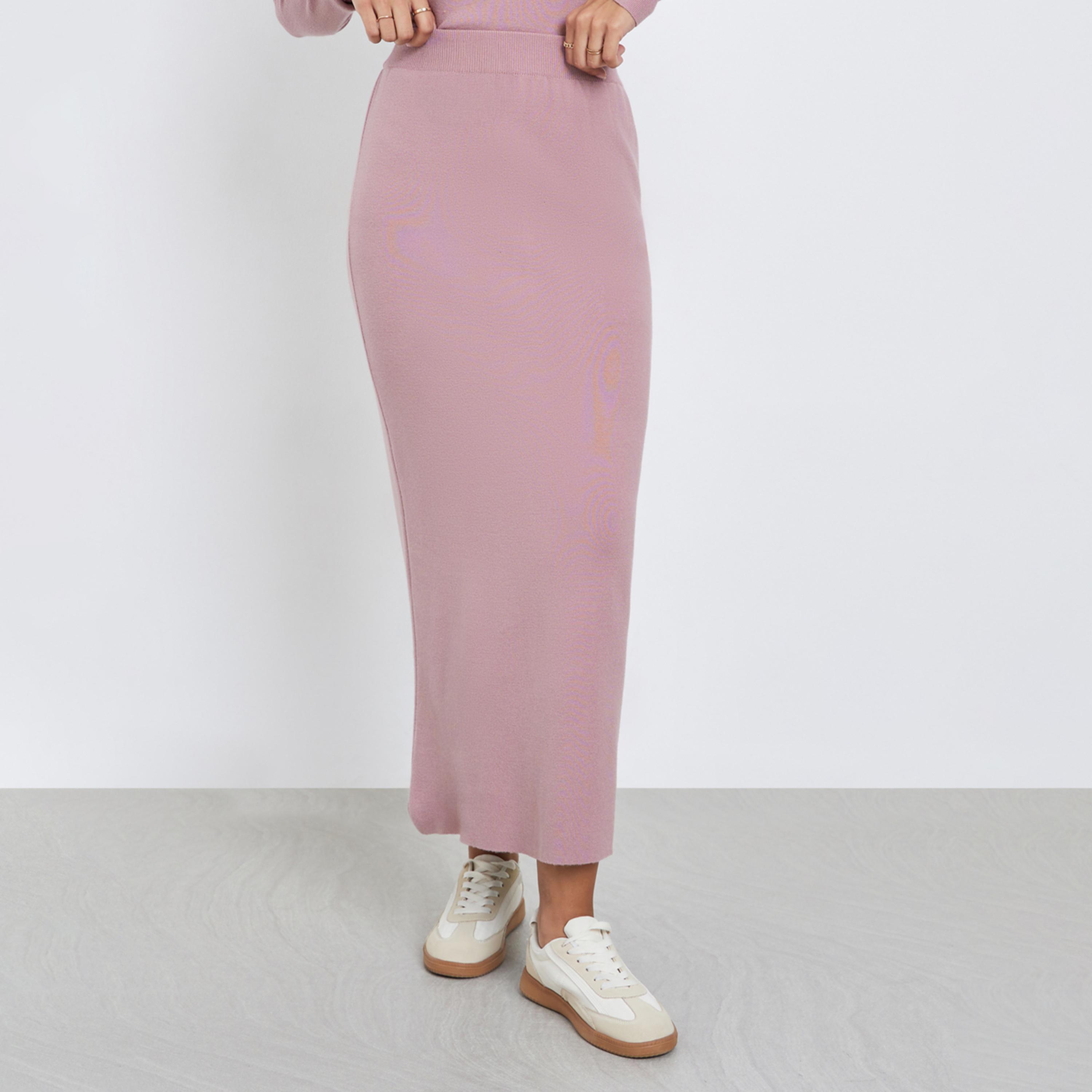 ستايلي - تنورة ماكسي وردية سادة بتصميم A-women-clothing-bottoms-skirts-image-1