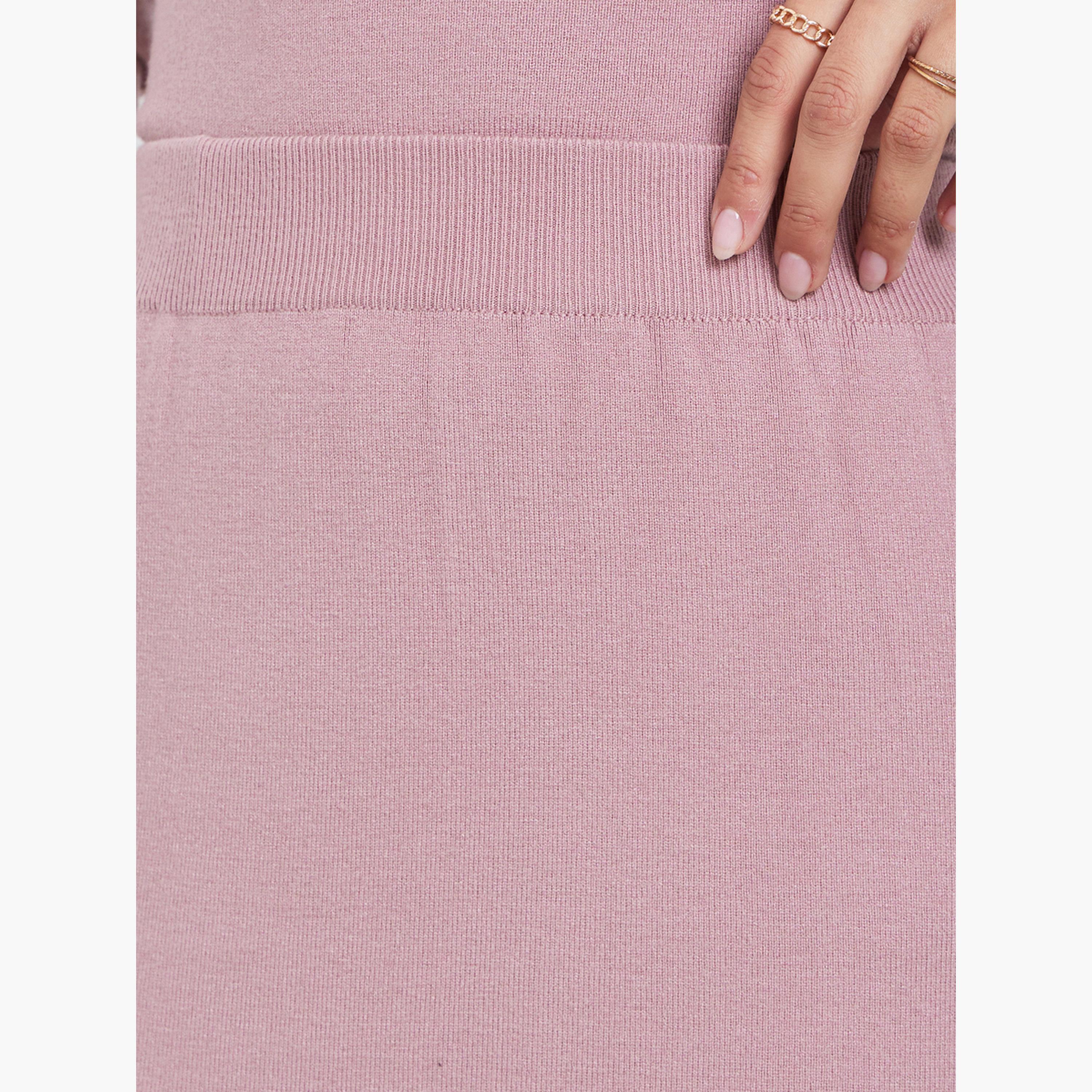 Styli Pink Plain Maxi A-Line Sweater Skirt-women-clothing-bottoms-skirts-image-3