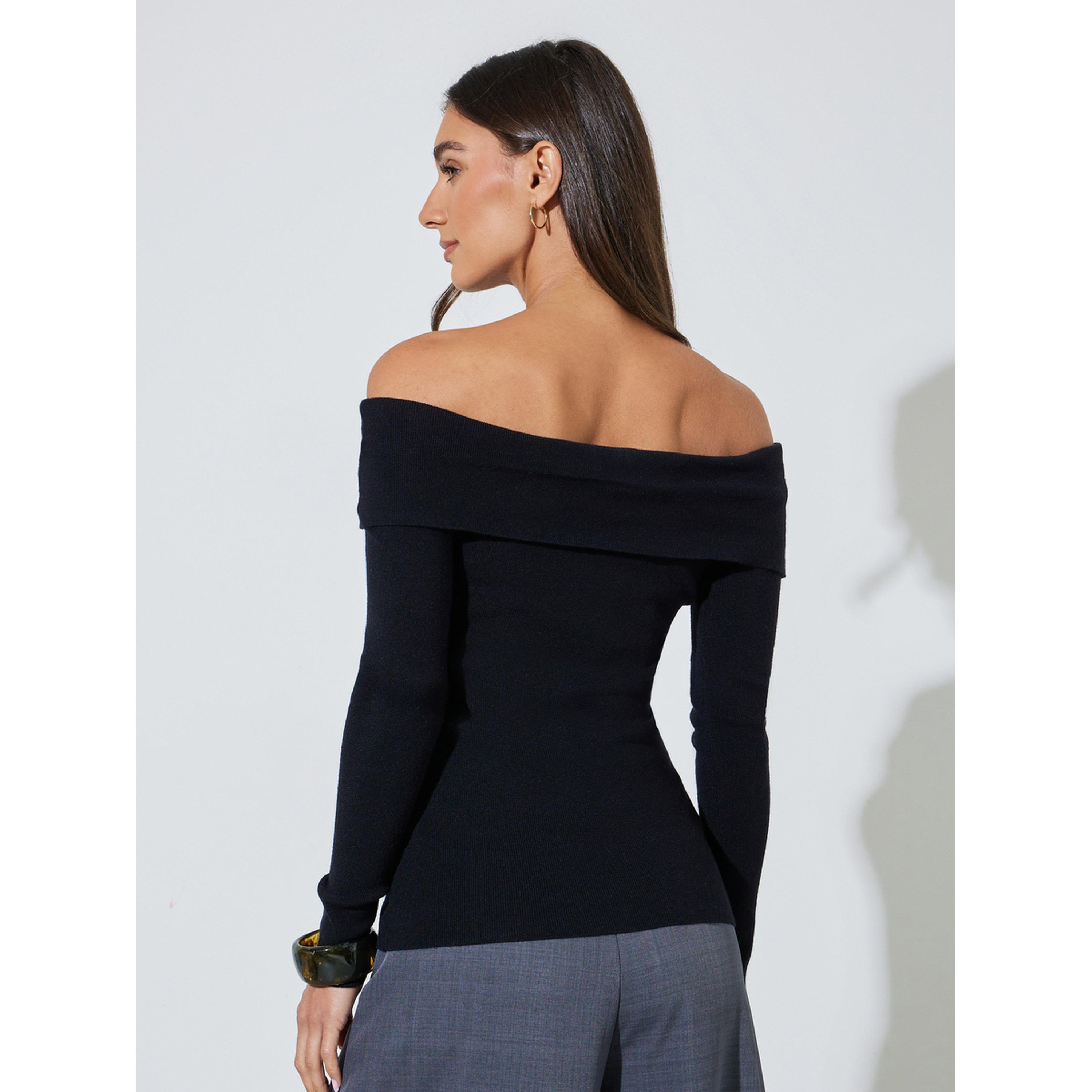Styli Black Plain Off Shoulder Knit Top with Twist Detail-women-clothing-shirtsandblouses-blouses-image-4
