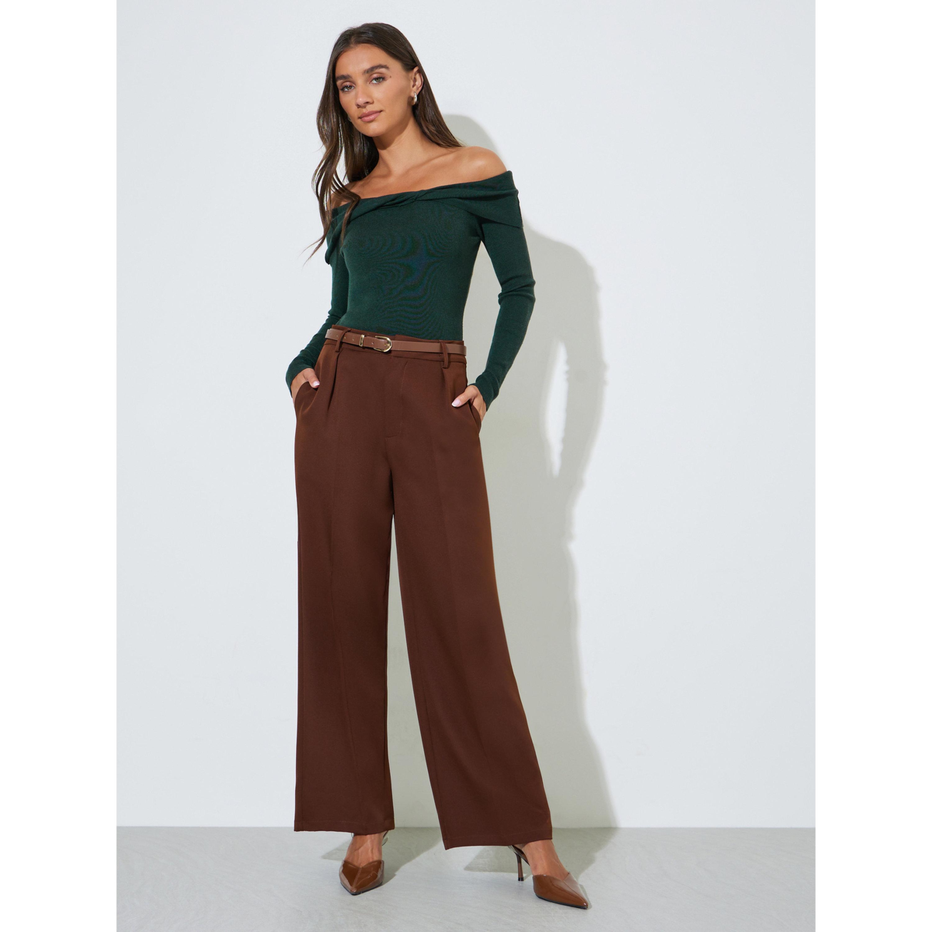 Styli Dark Green Off-Shoulder Neck Ribbed Long Sleeve Top-women-clothing-shirtsandblouses-blouses-image-2