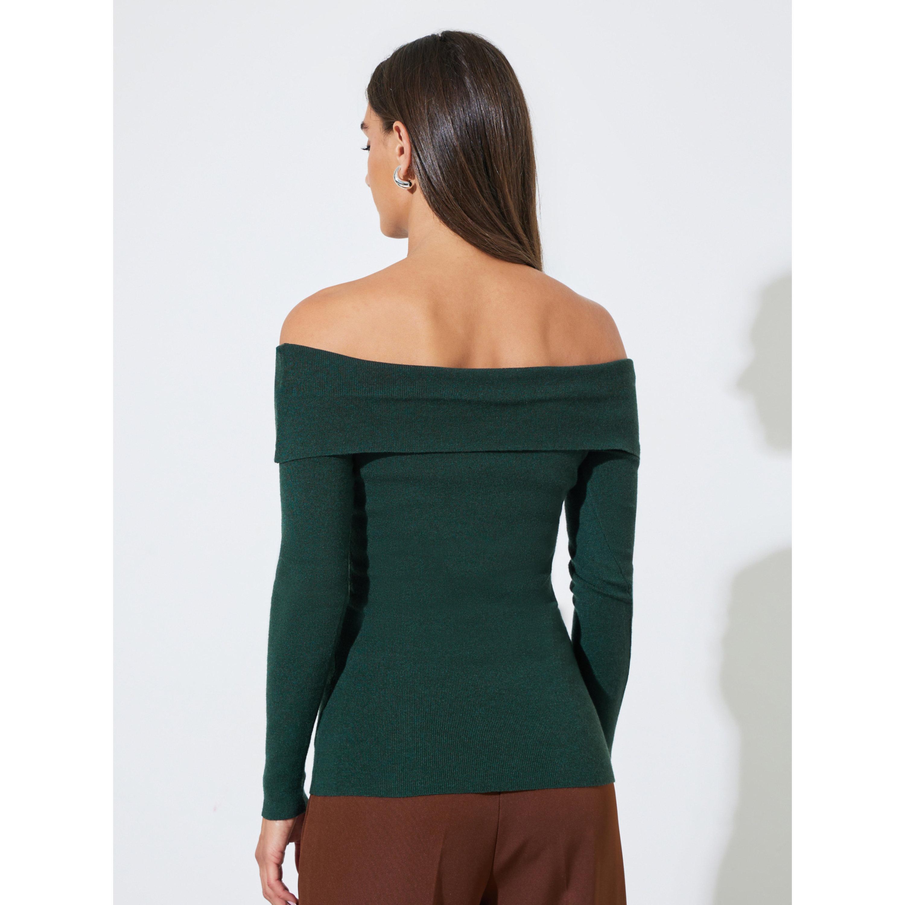 Styli Dark Green Off-Shoulder Neck Ribbed Long Sleeve Top-women-clothing-shirtsandblouses-blouses-image-3