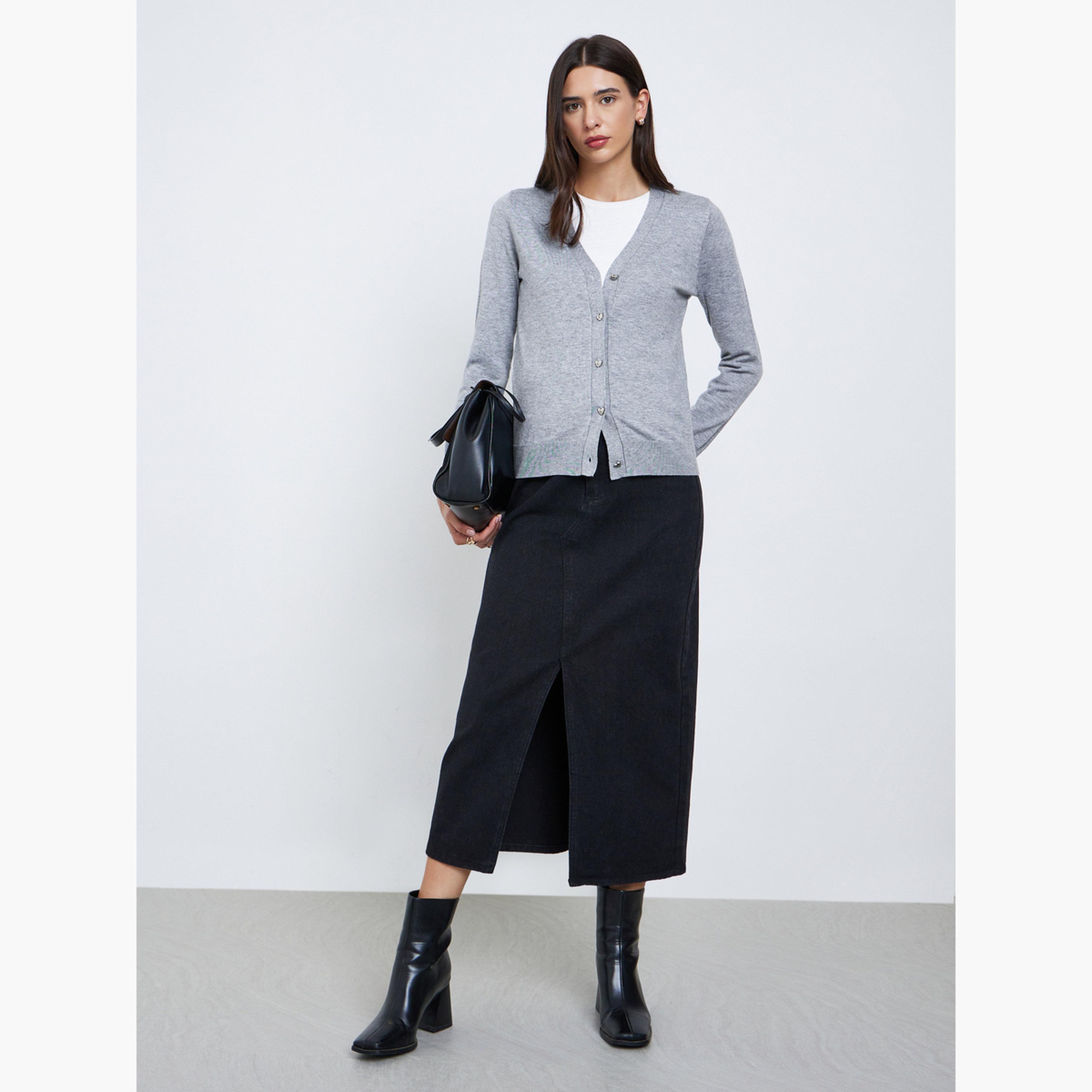 Styli Women Grey Regular Fit Cardigan with Heart Print-women-clothing-cardigansandjumpers-cardigans-image-2