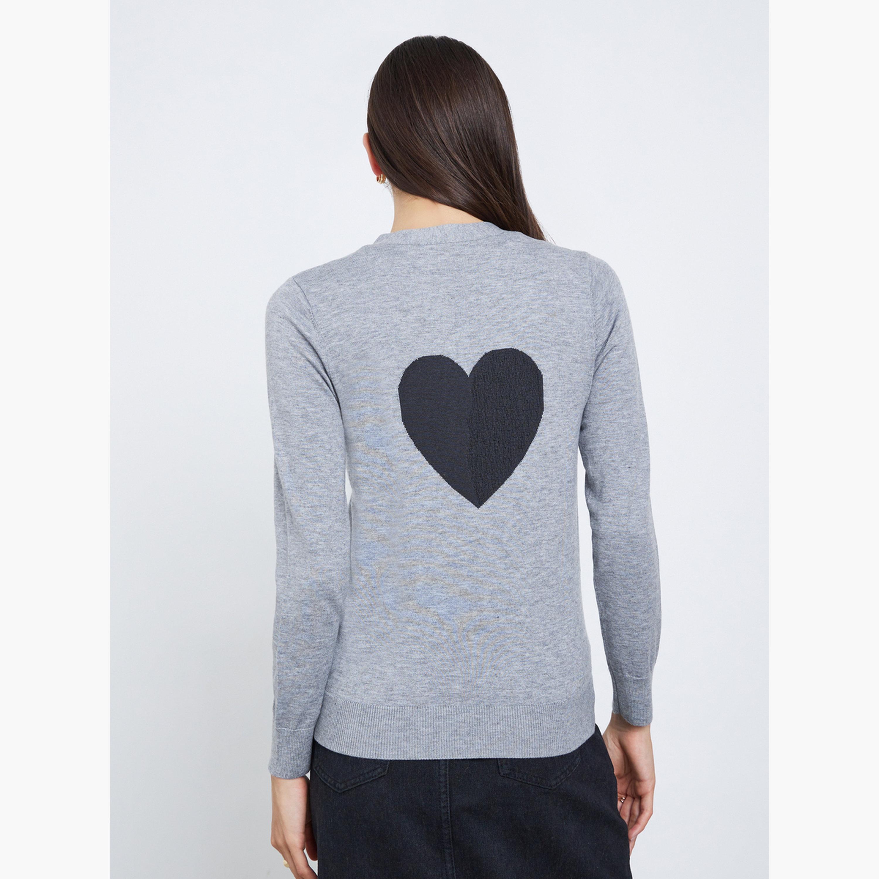 Styli Women Grey Regular Fit Cardigan with Heart Print-women-clothing-cardigansandjumpers-cardigans-image-3