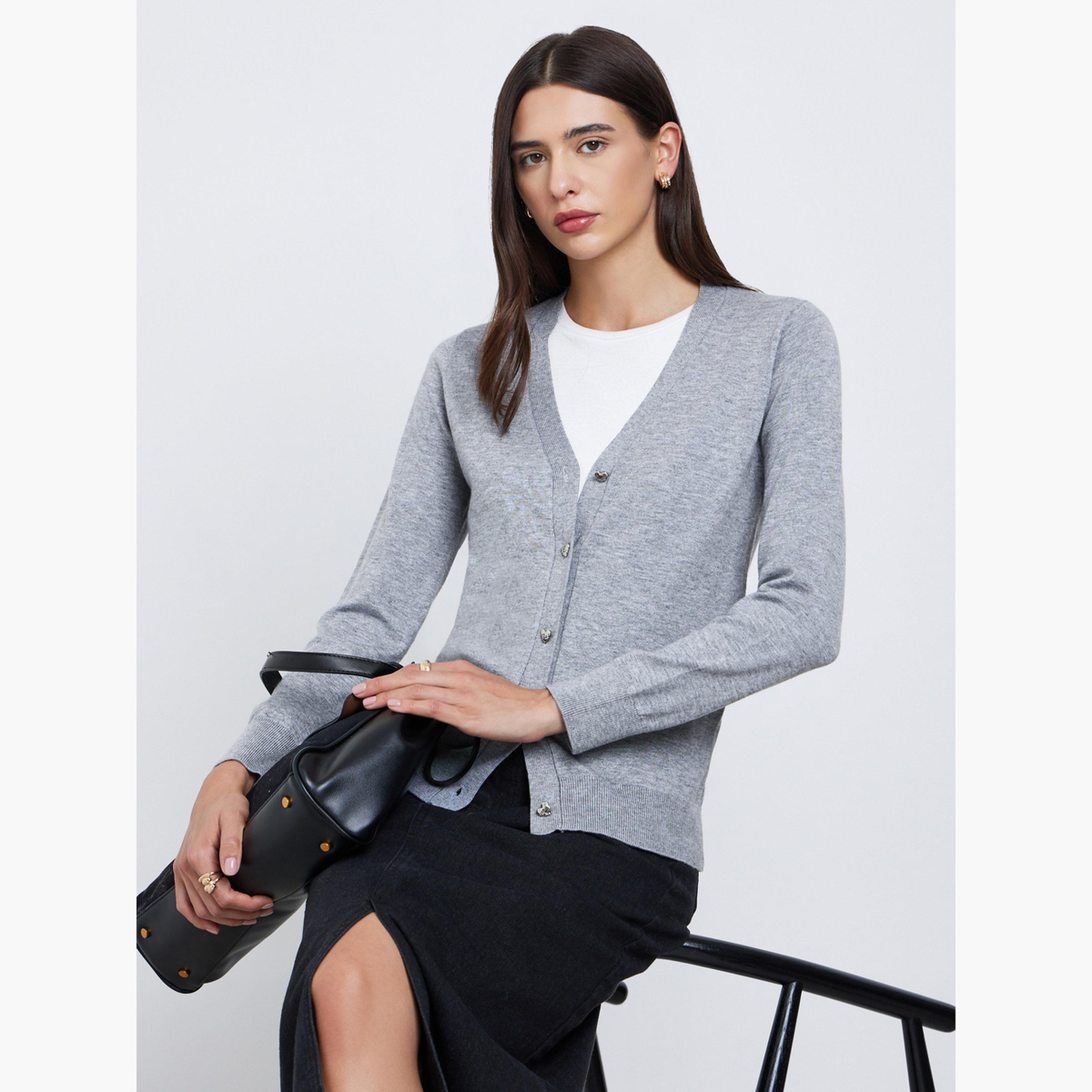 Styli Women Grey Regular Fit Cardigan with Heart Print-women-clothing-cardigansandjumpers-cardigans-image-4